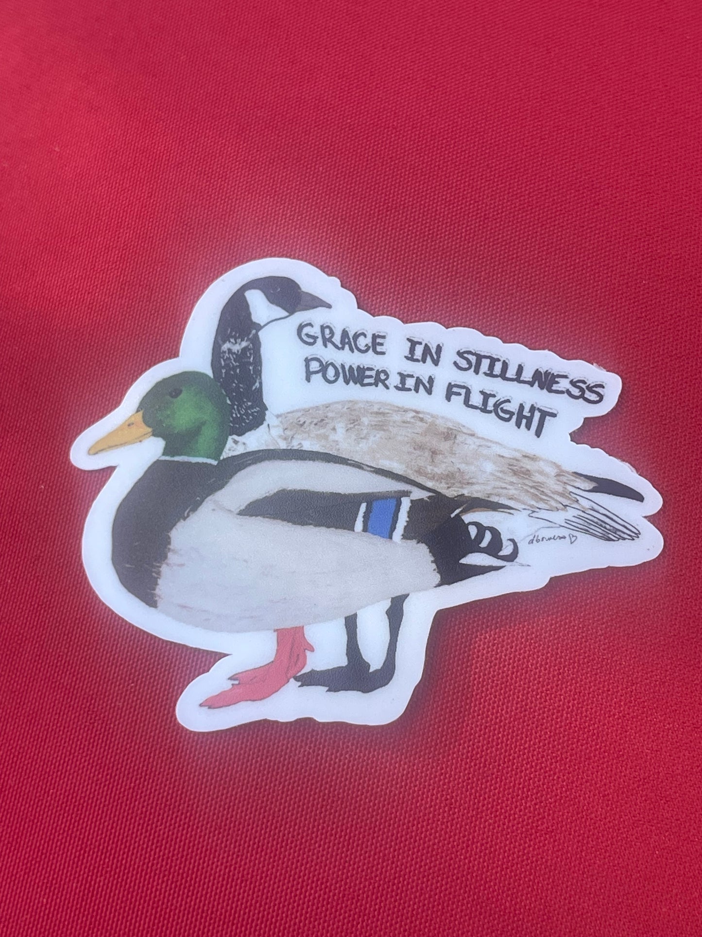 Grace in Stillness Green Headed Mallard and Canadian Geese Sticker - Grace in Stillness Sticker – Green-Headed Mallard & Canadian Geese