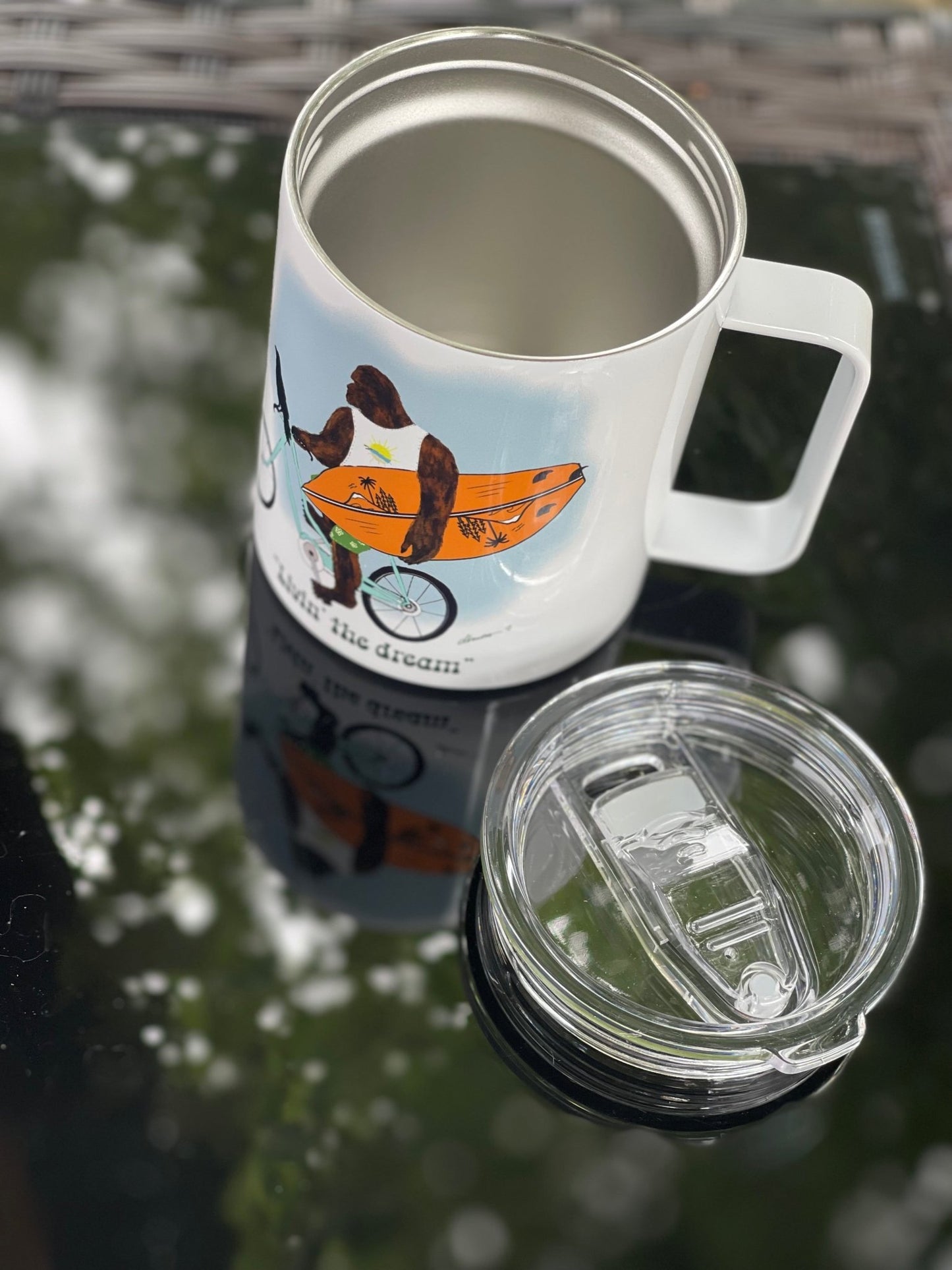 Bigfoot Surf Camp Mug – 12oz Aluminum with Lid | Living the Dream PNW Mug - Squirrellyartmama