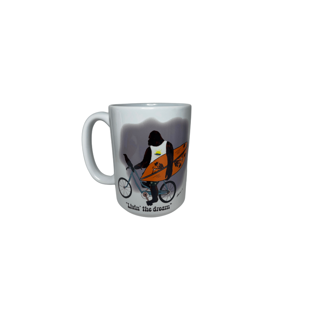 Bigfoot Surf Mug – Living the Dream 15oz Coffee Cup - Squirrellyartmama