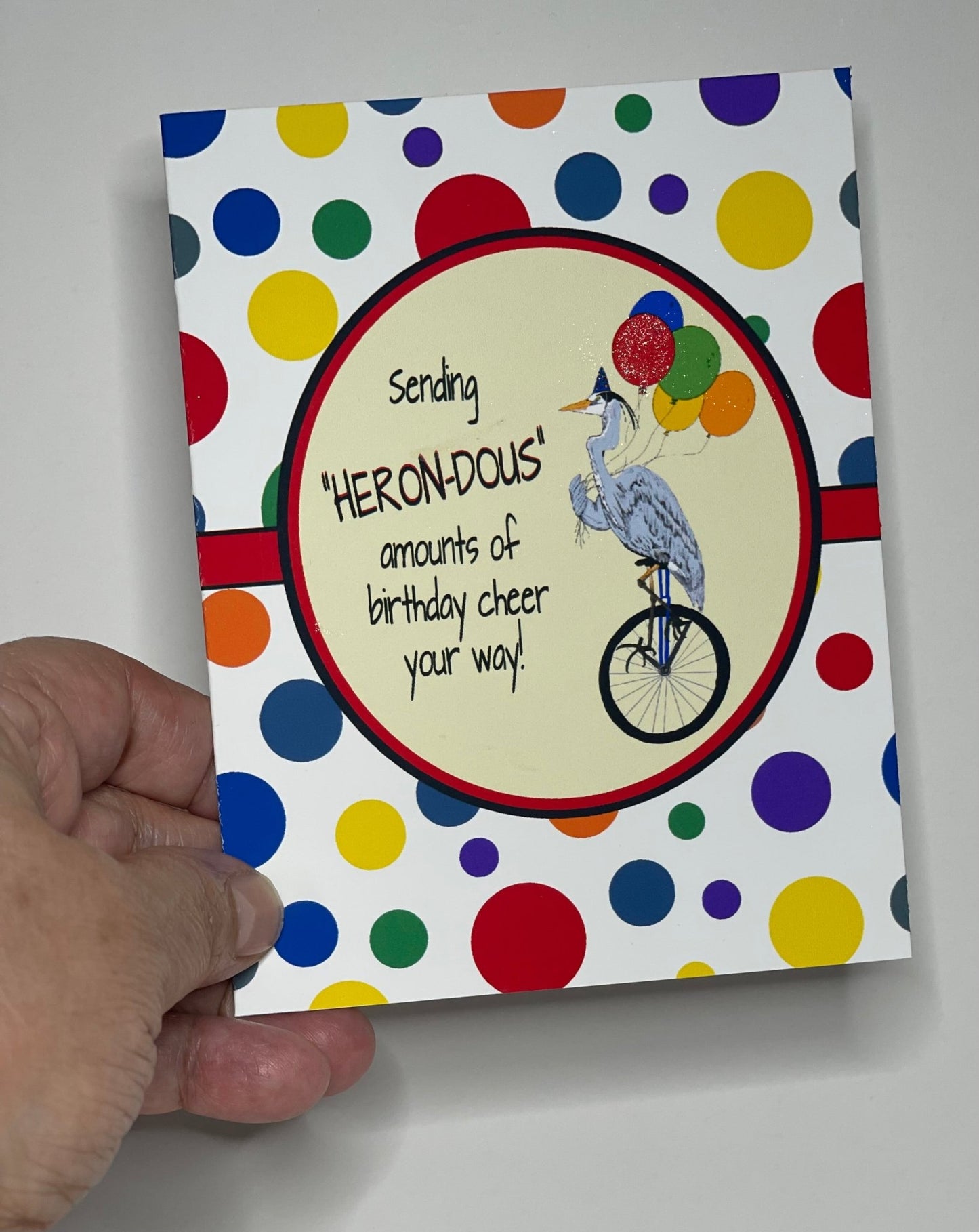 Birthday Card - Heron Unicycle - Squirrellyartmama