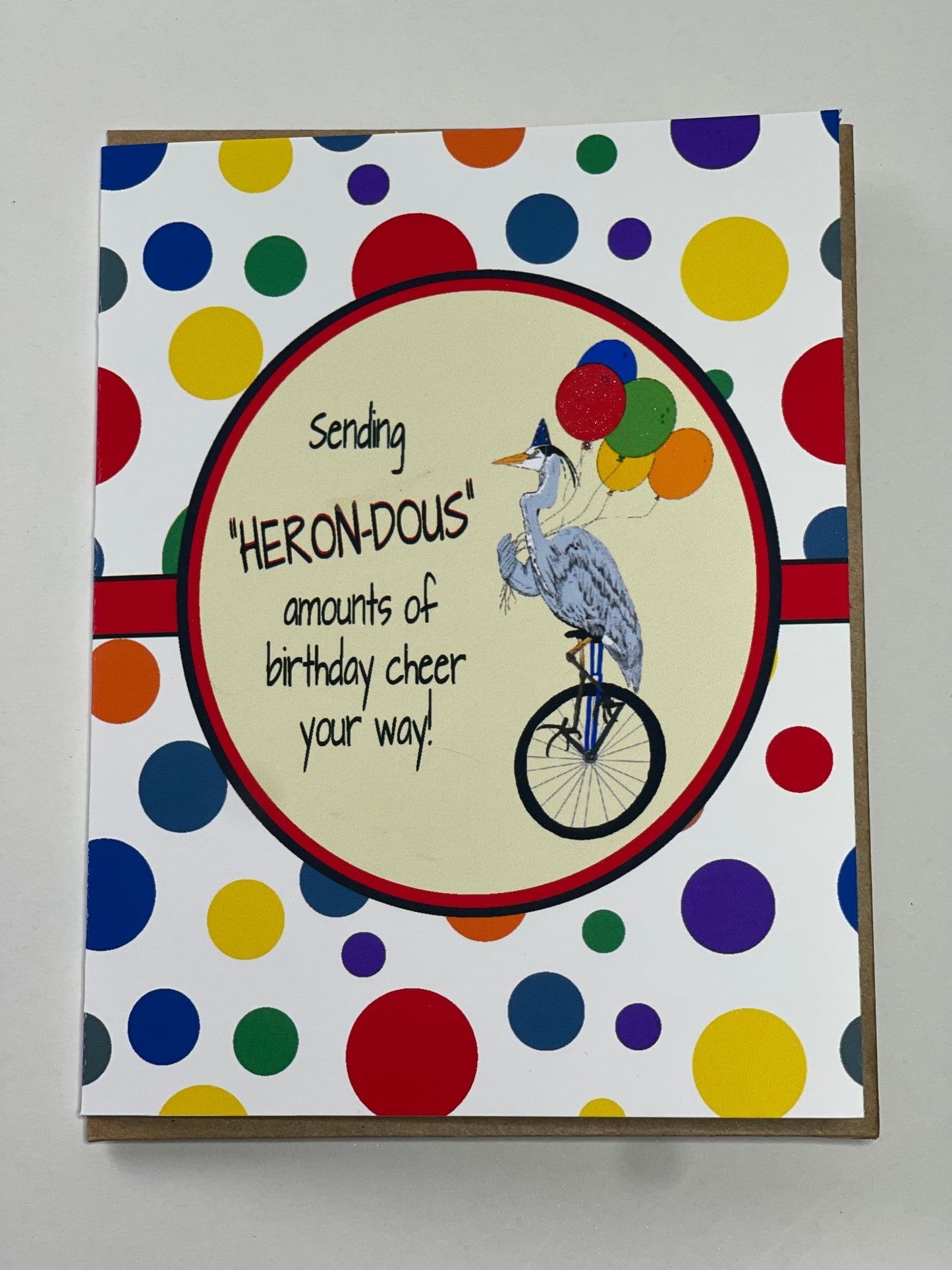 Birthday Card - Heron Unicycle - Squirrellyartmama