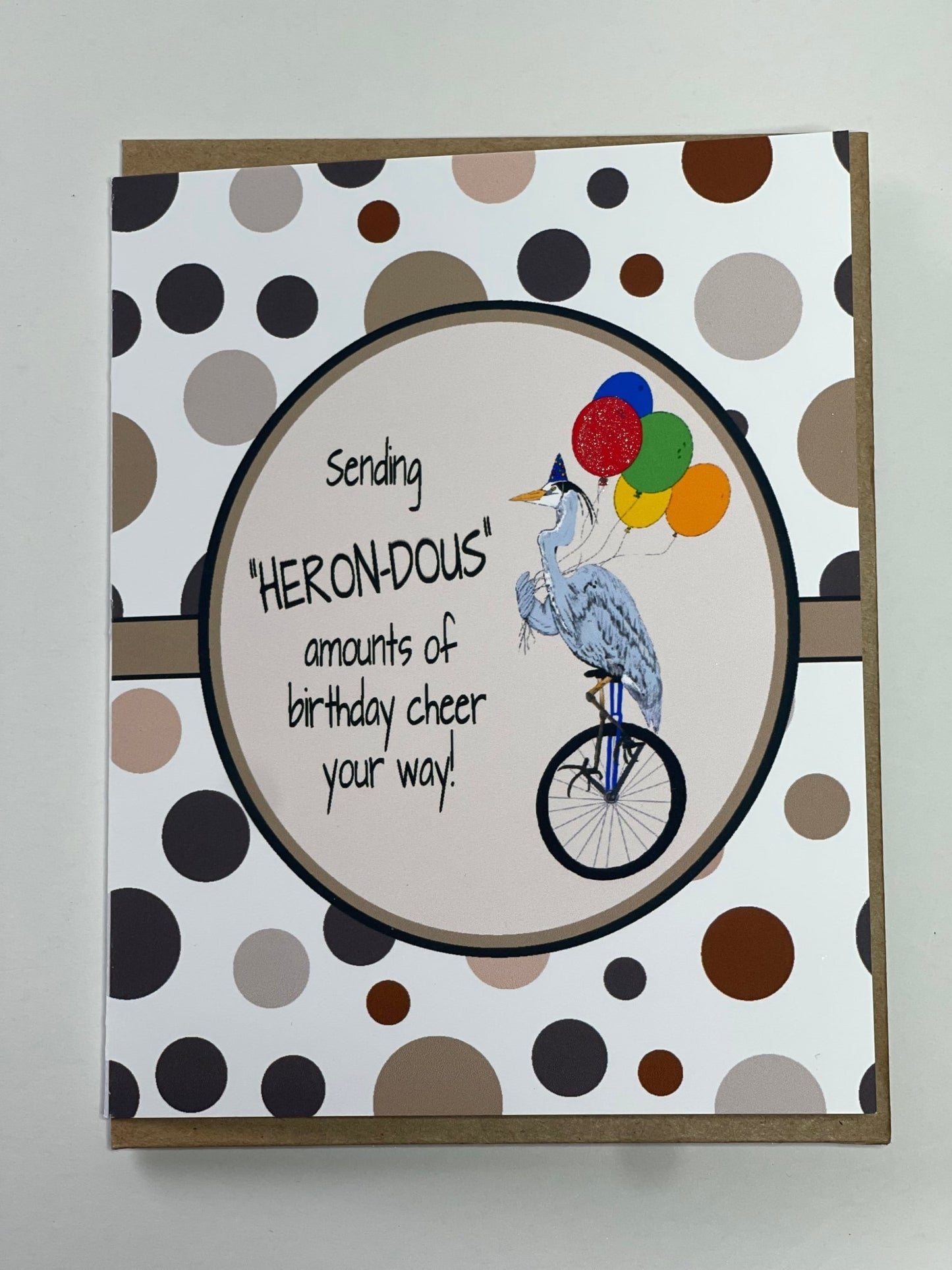 Birthday Card - Heron Unicycle Earthy tones - Squirrellyartmama