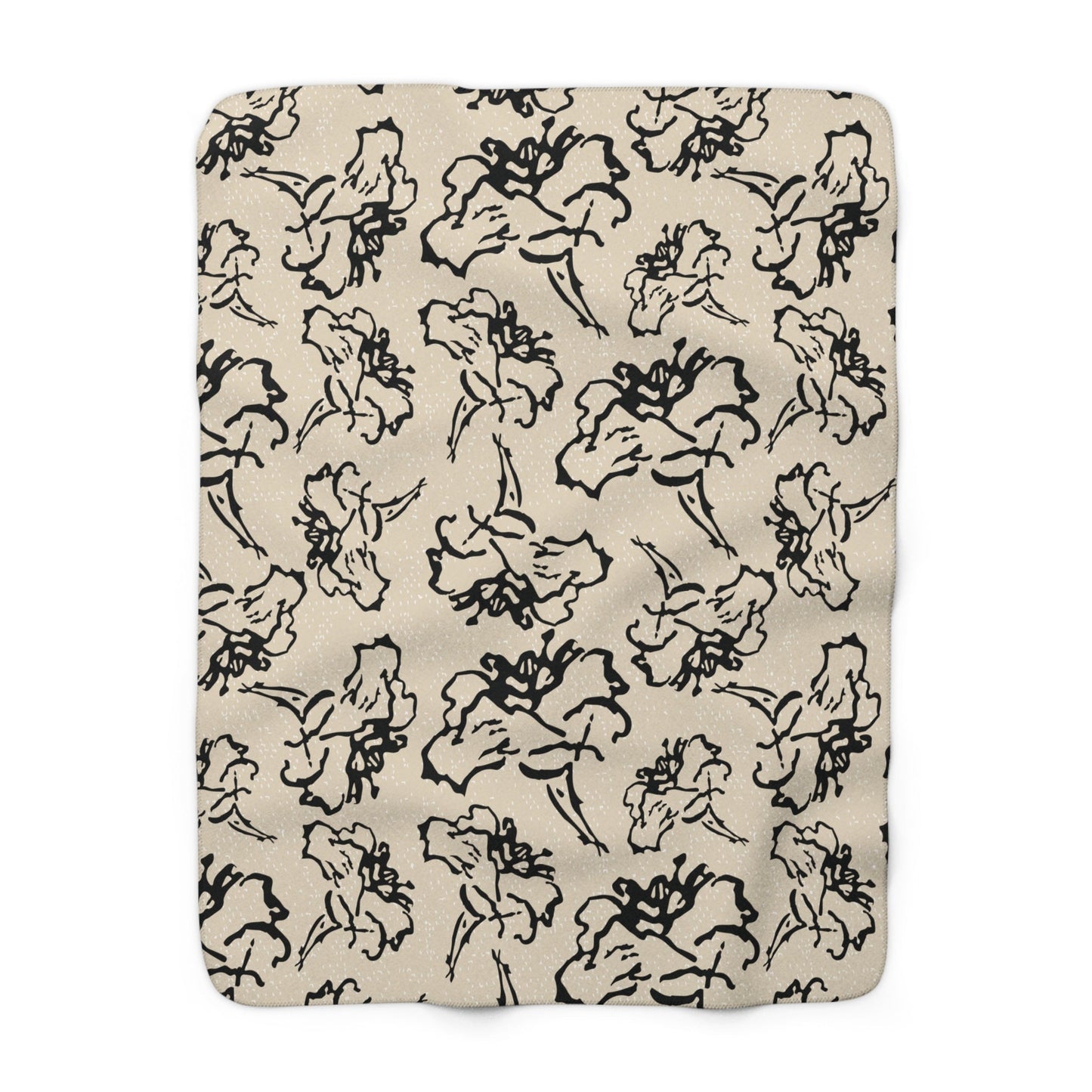 Black Flower Cream Sherpa Fleece Blanket - Squirrellyartmama
