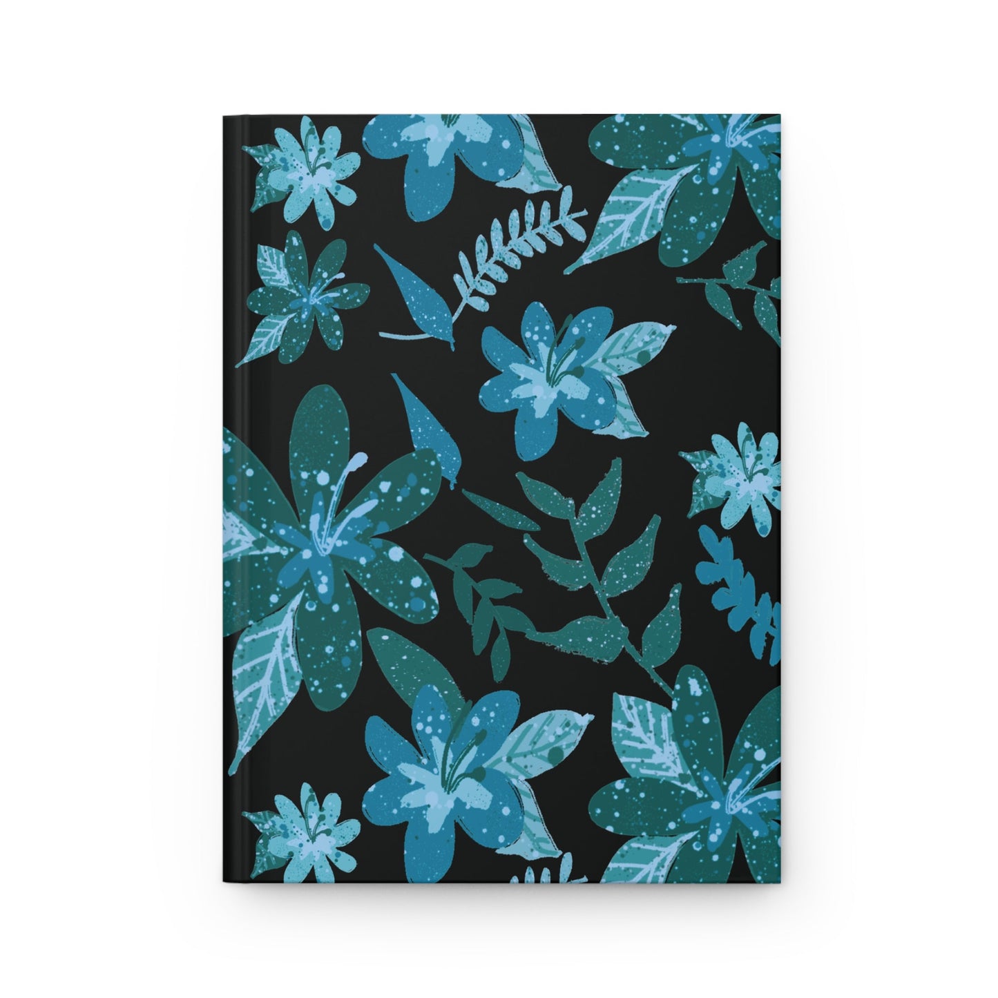 Blue Floral Sense with Black background Hardcover Journal Matte - Squirrellyartmama