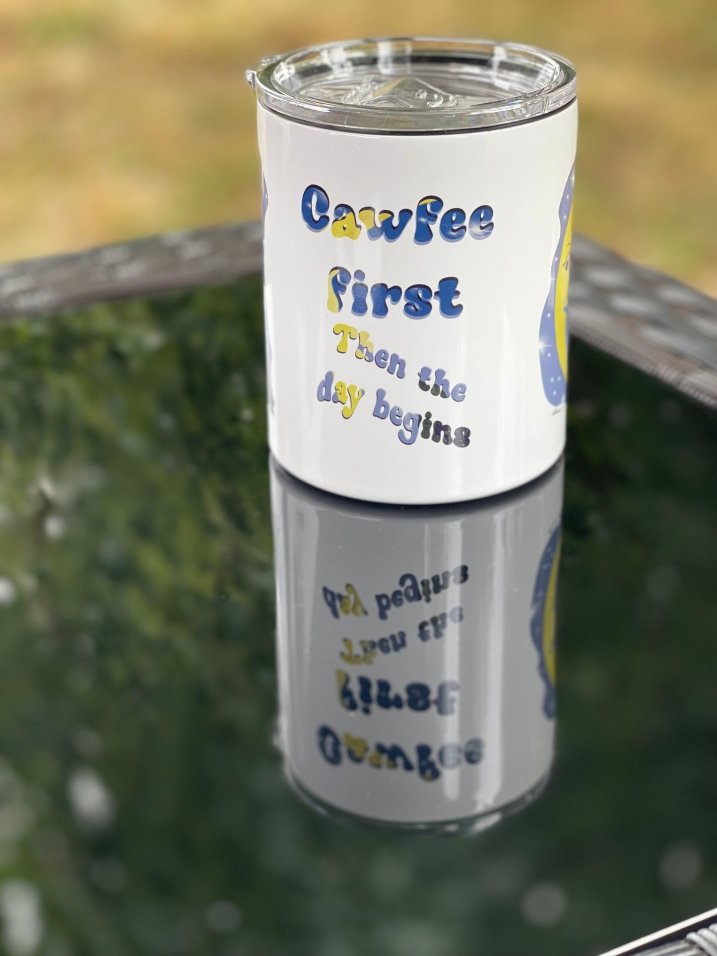 Cawfee First Crow Moon Mug – 12oz Enamel Coffee Cup with Crescent Moon Illustration - Squirrellyartmama