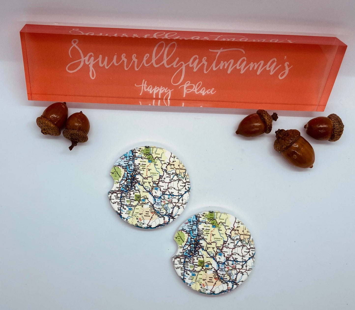 Coaster Sandstone Car Coaster Set - Location Map Tacoma - Squirrellyartmama