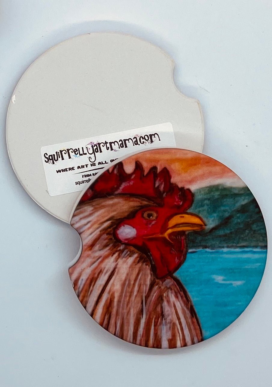 Coaster Sandstone Car Coaster Set - Rooster Sunset - Squirrellyartmama