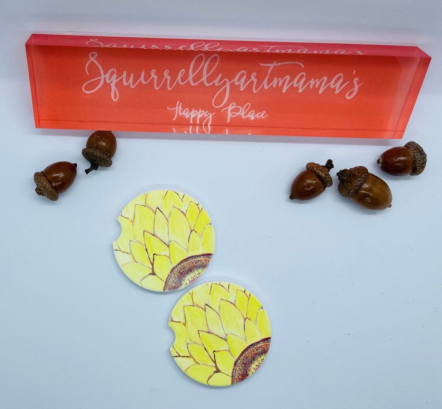 Coaster Sandstone Car Coaster Set - Sunflower - Squirrellyartmama