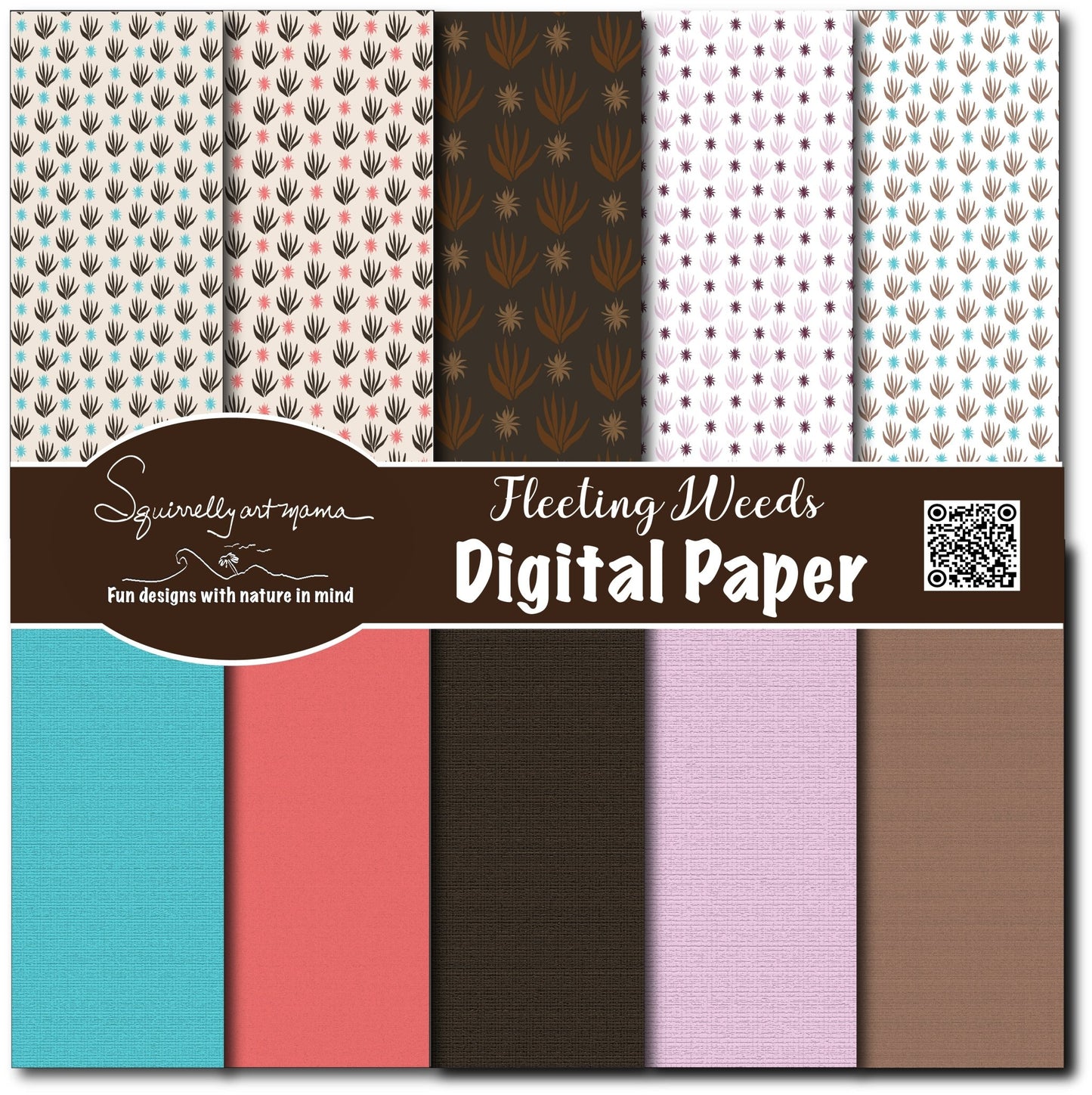 Digital Paper - Fleeting Weeds Scrapbook Digital Seamless Patterns - Squirrellyartmama