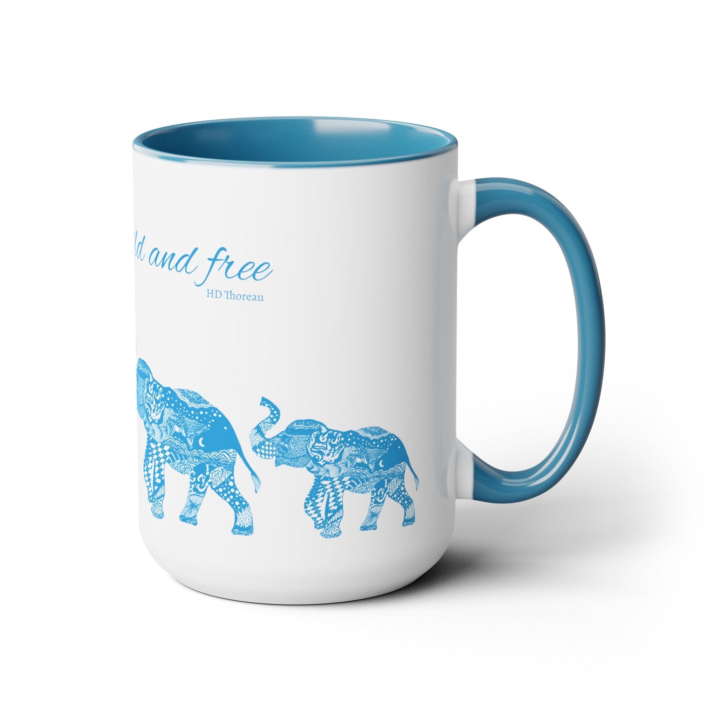 Elephant Doodle gone Blue - Two - Tone Coffee Mugs, 15oz - Squirrellyartmama