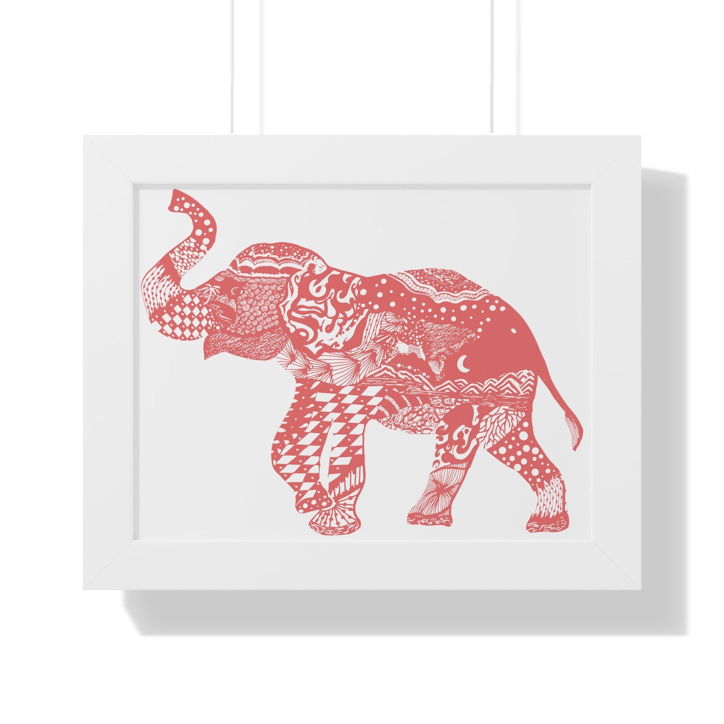 Elephant Doodle Peach Print Framed Horizontal Poster - Squirrellyartmama