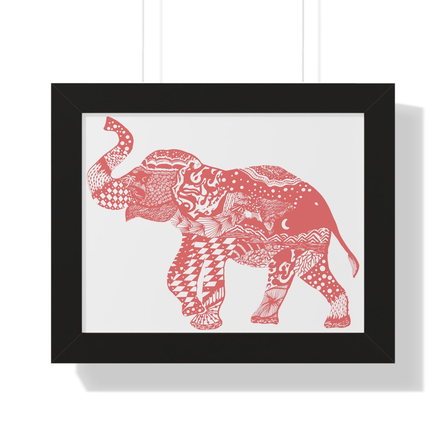 Elephant Doodle Peach Print Framed Horizontal Poster - Squirrellyartmama