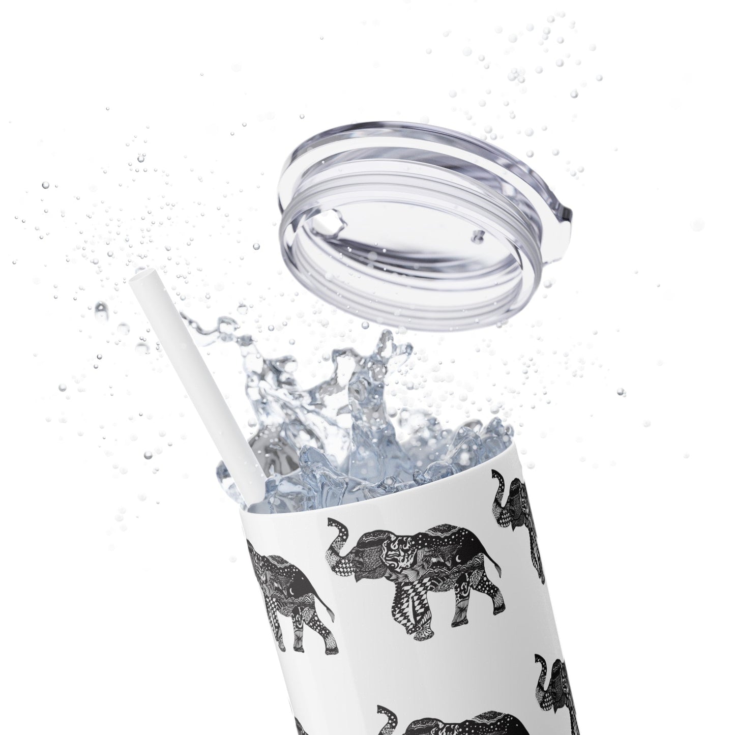 Elephant Skinny Tumbler with Straw, 20oz - Squirrellyartmama