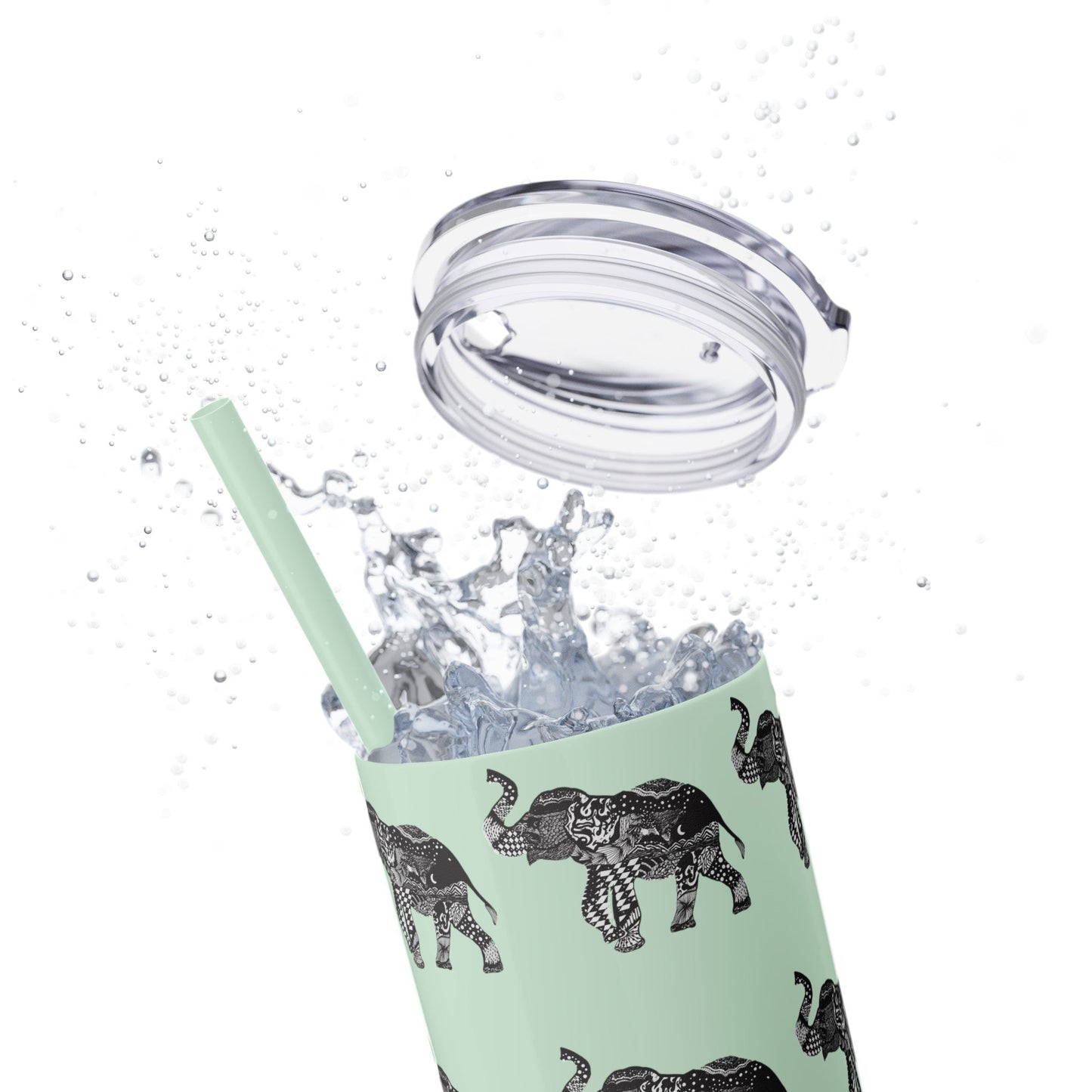 Elephant Skinny Tumbler with Straw, 20oz - Squirrellyartmama