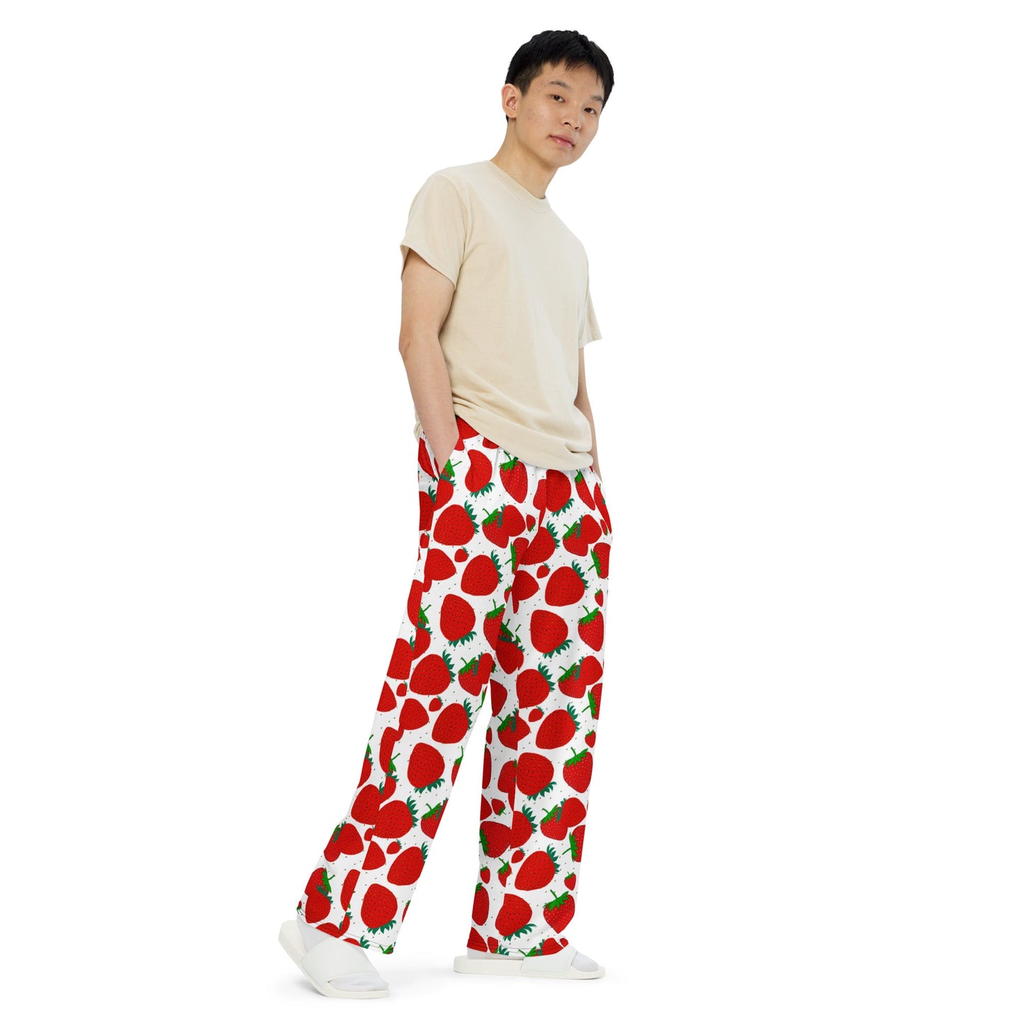 Fallen Strawberries Pajama Pants - Unisex wide - leg pants - Squirrellyartmama