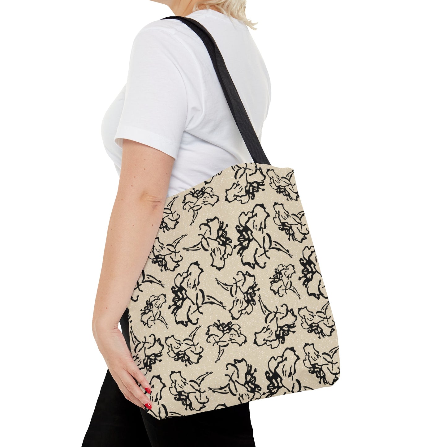 Fleeting Black Floral Cream Tote Bag - Squirrellyartmama