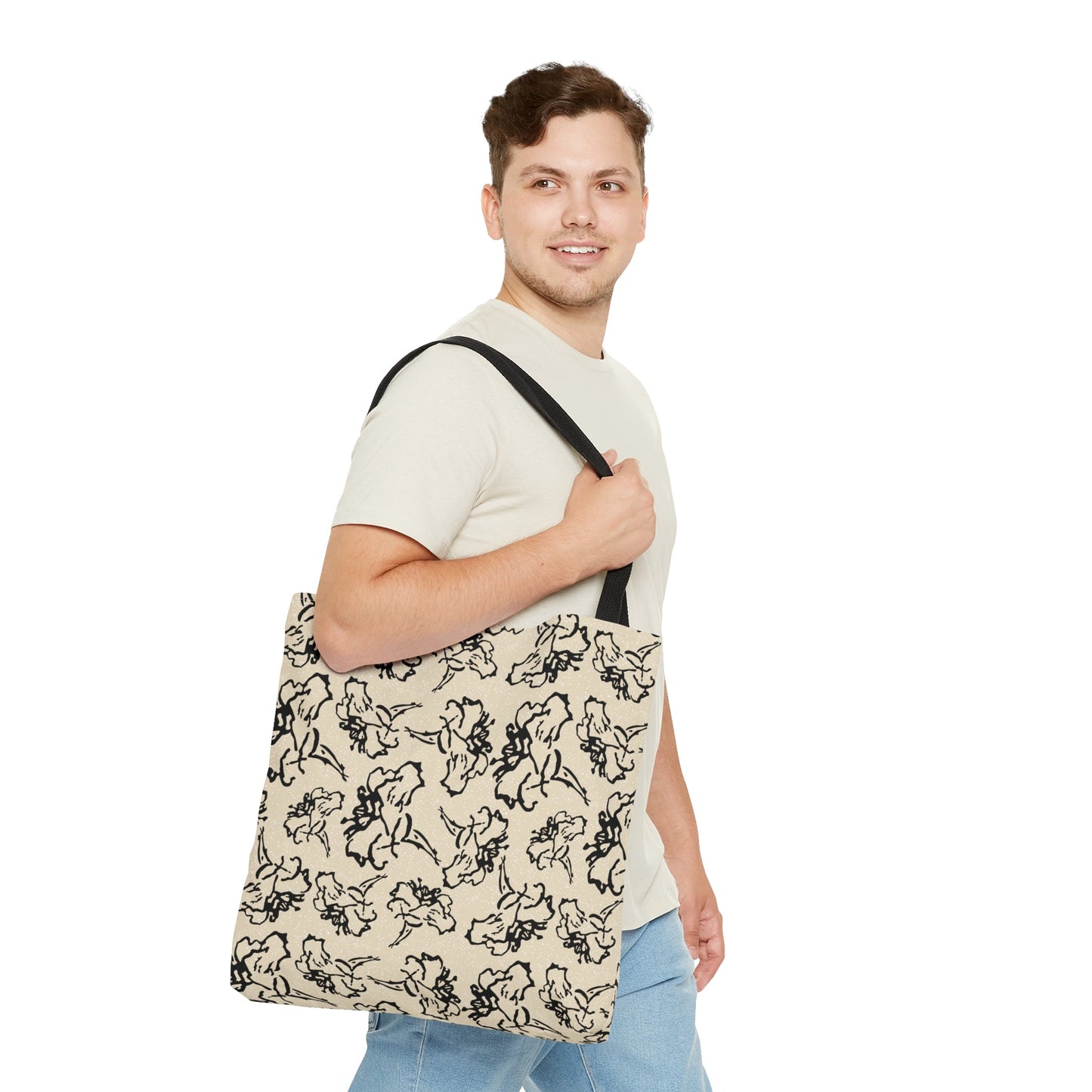 Fleeting Black Floral Cream Tote Bag - Squirrellyartmama