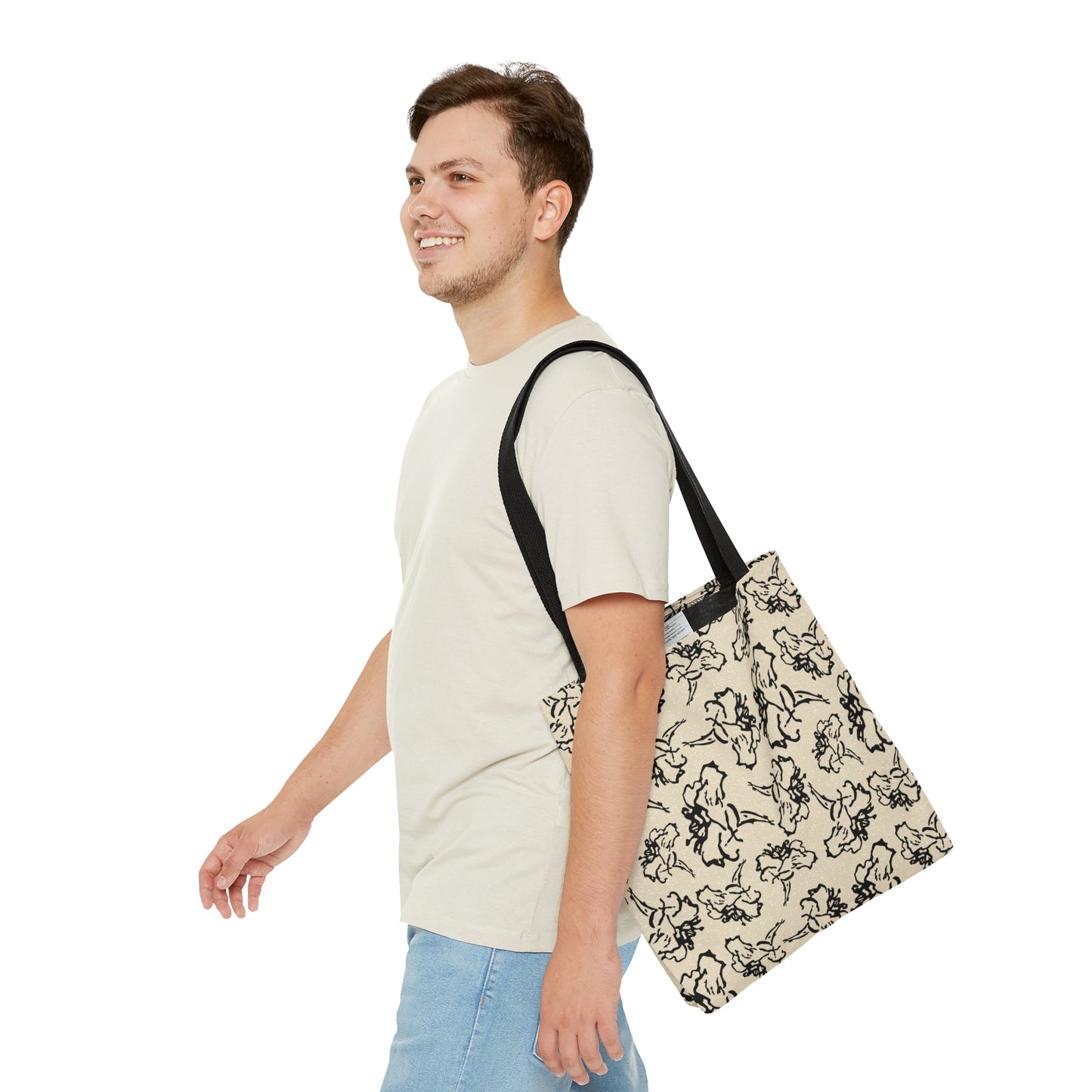 Fleeting Black Floral Cream Tote Bag - Squirrellyartmama