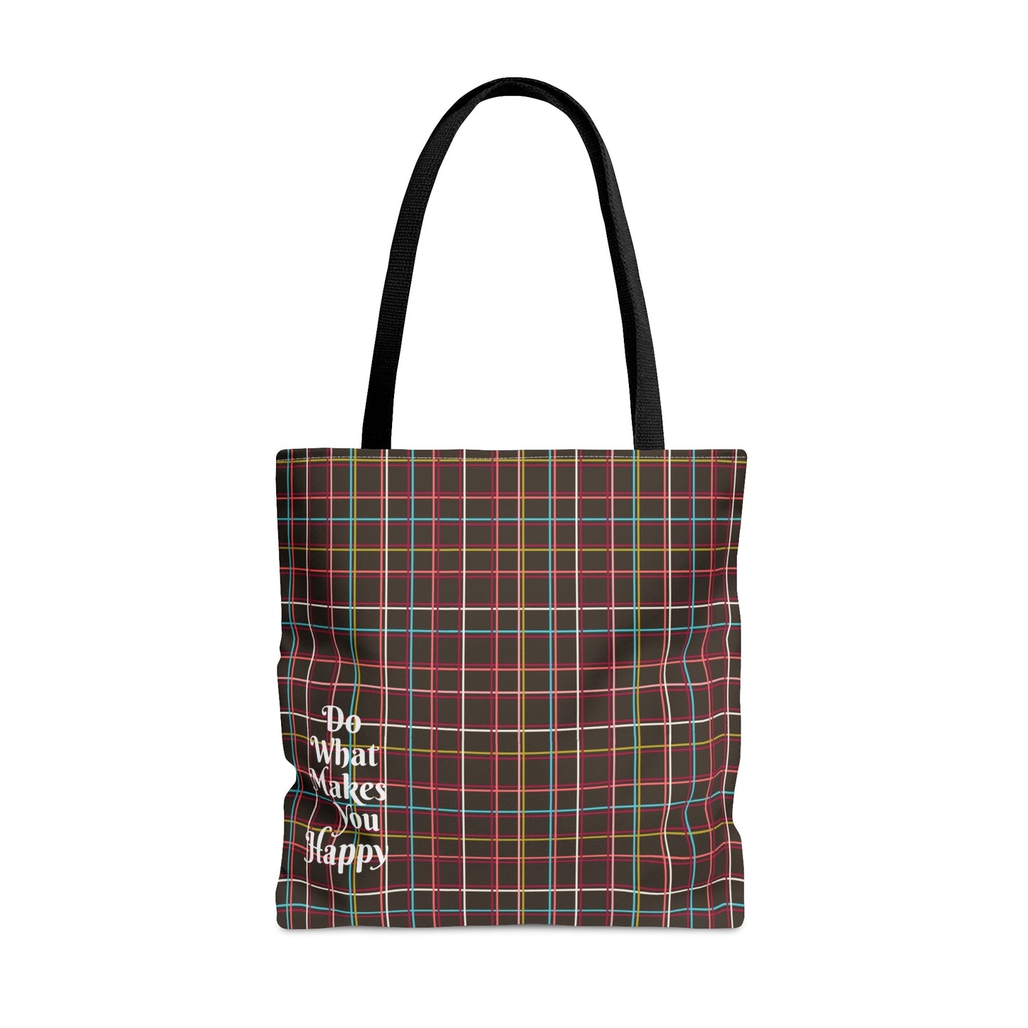 Fleeting Brown Plaid "Do What Makes You Happy" Tote Bag - Squirrellyartmama