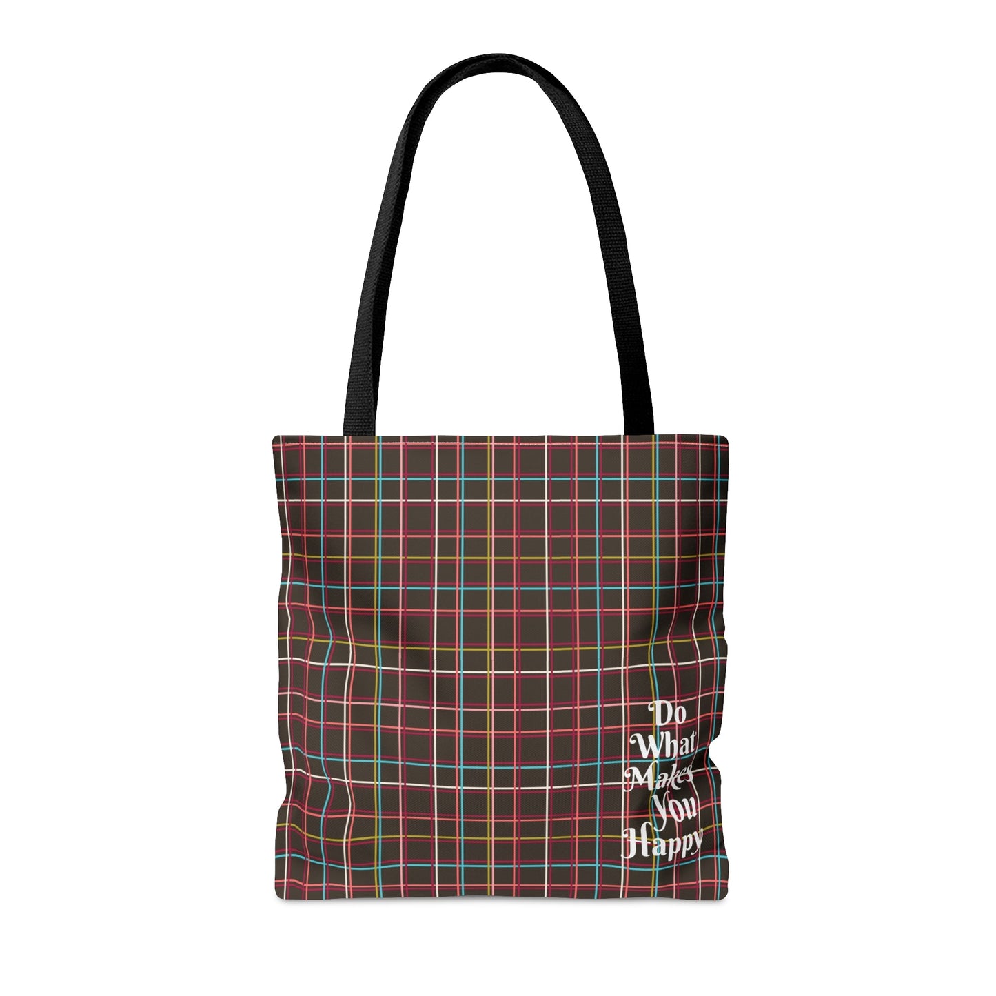 Fleeting Brown Plaid "Do What Makes You Happy" Tote Bag - Squirrellyartmama