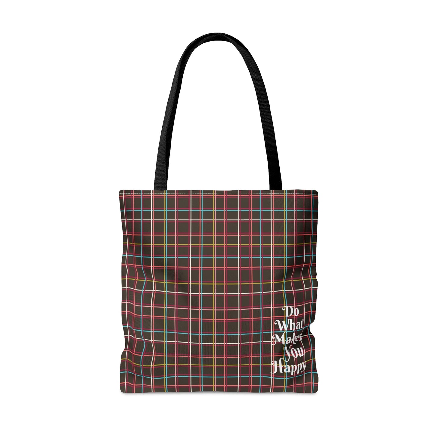 Fleeting Brown Plaid "Do What Makes You Happy" Tote Bag - Squirrellyartmama