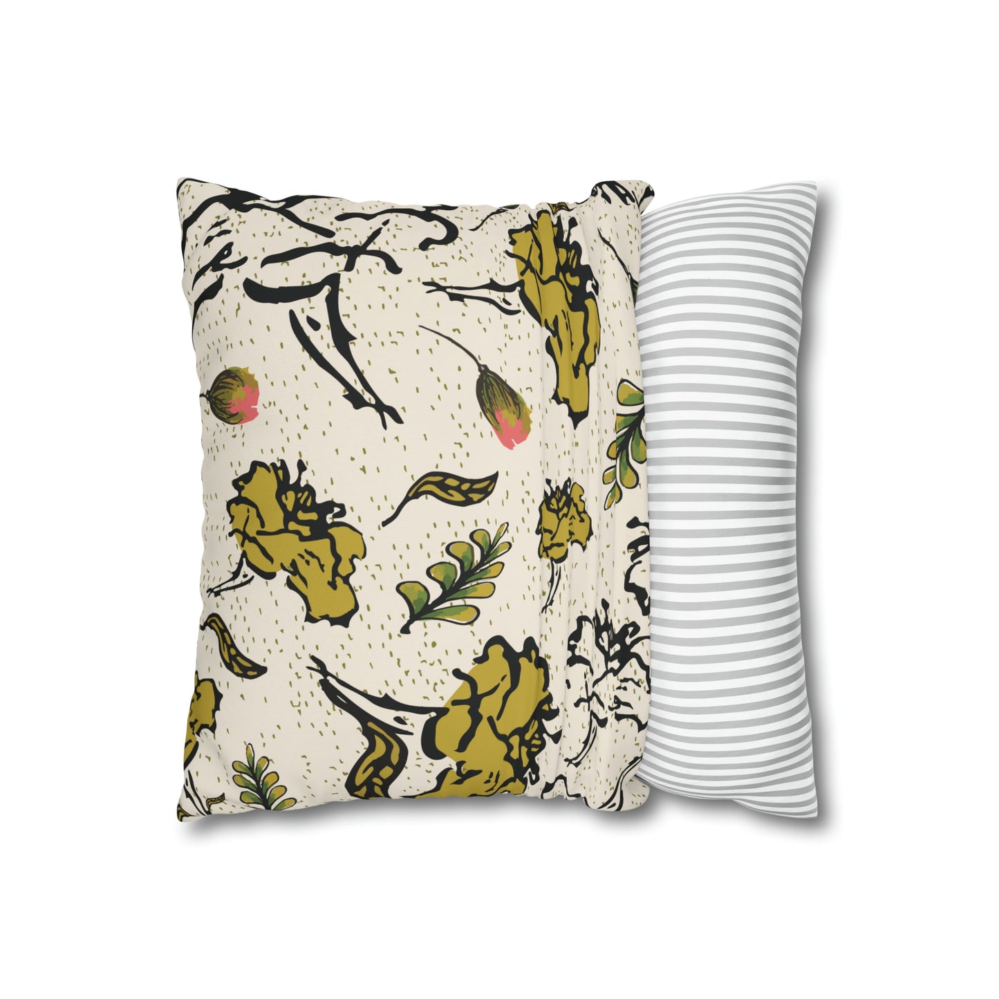 Fleeting Floral Cream Square Poly Canvas Pillowcase - Squirrellyartmama