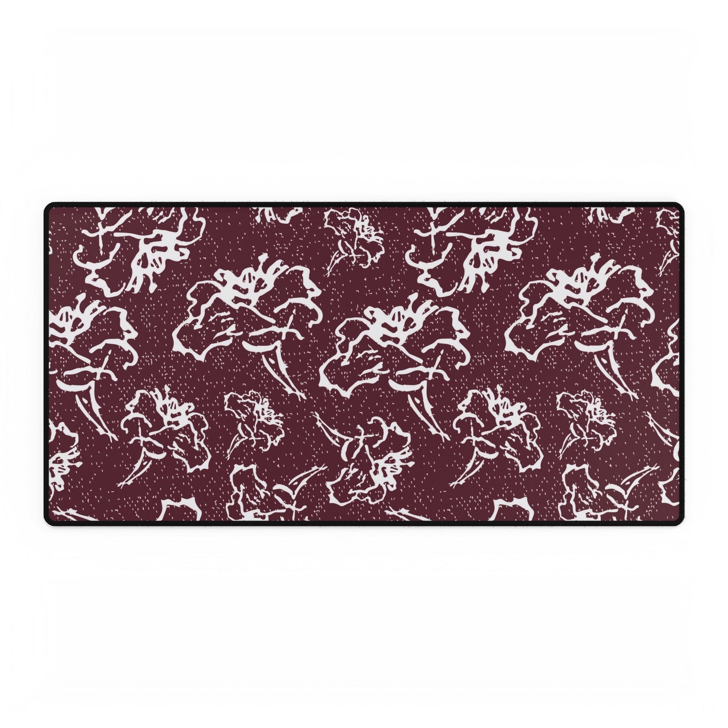 Fleeting White Flower Maroon Back Cream Specks Desk Mat - Squirrellyartmama