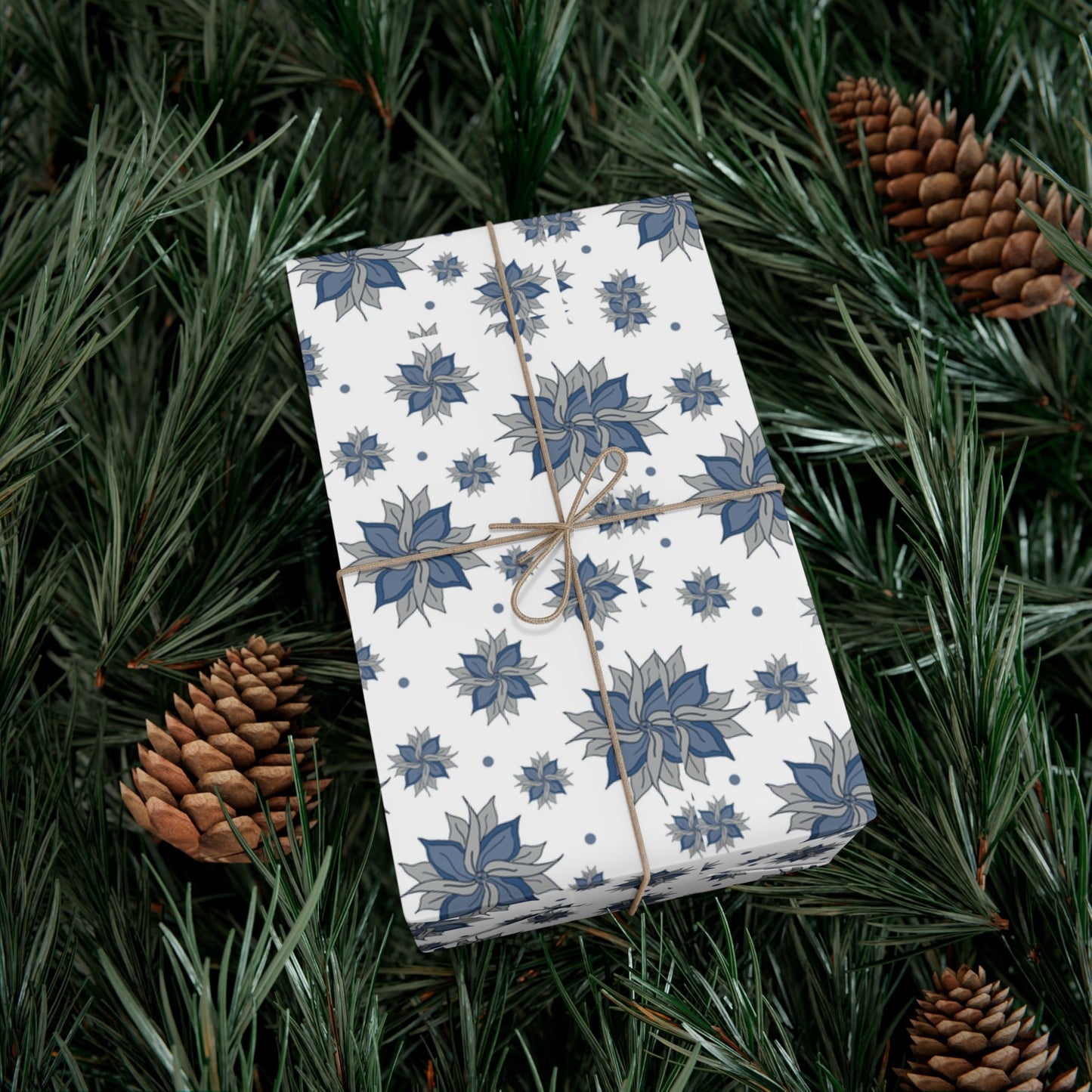 Gift Wrap Papers - Blue and Gray Flowers Design - Squirrellyartmama