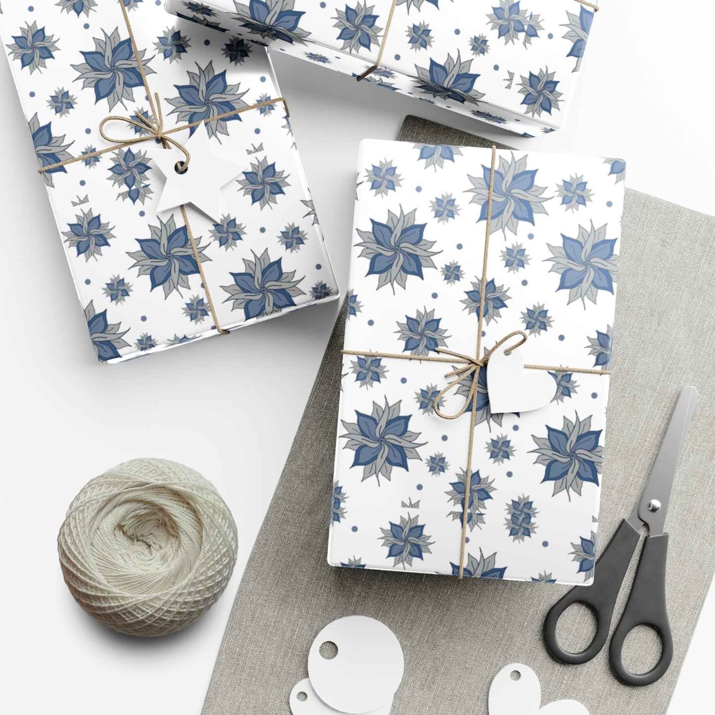 Gift Wrap Papers - Blue and Gray Flowers Design - Squirrellyartmama