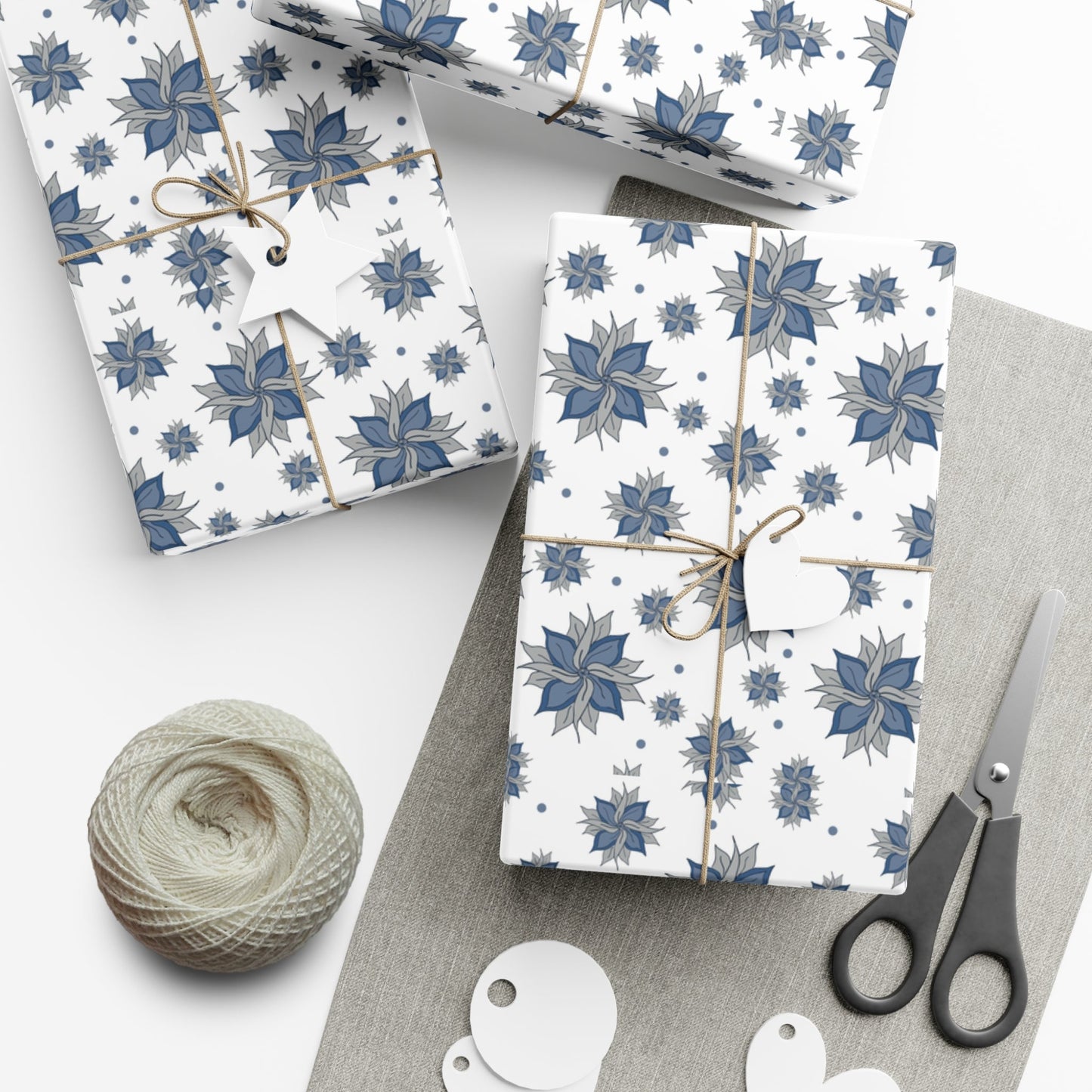Gift Wrap Papers - Blue and Gray Flowers Design - Squirrellyartmama