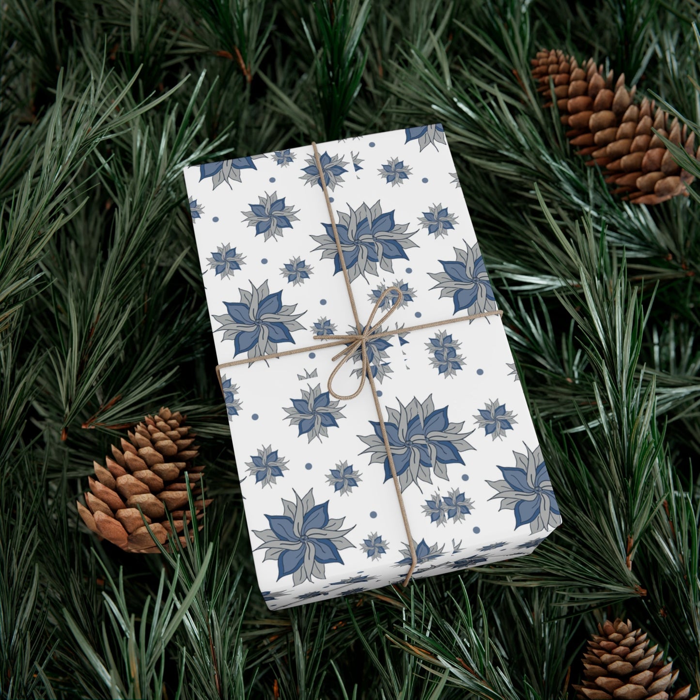 Gift Wrap Papers - Blue and Gray Flowers Design - Squirrellyartmama