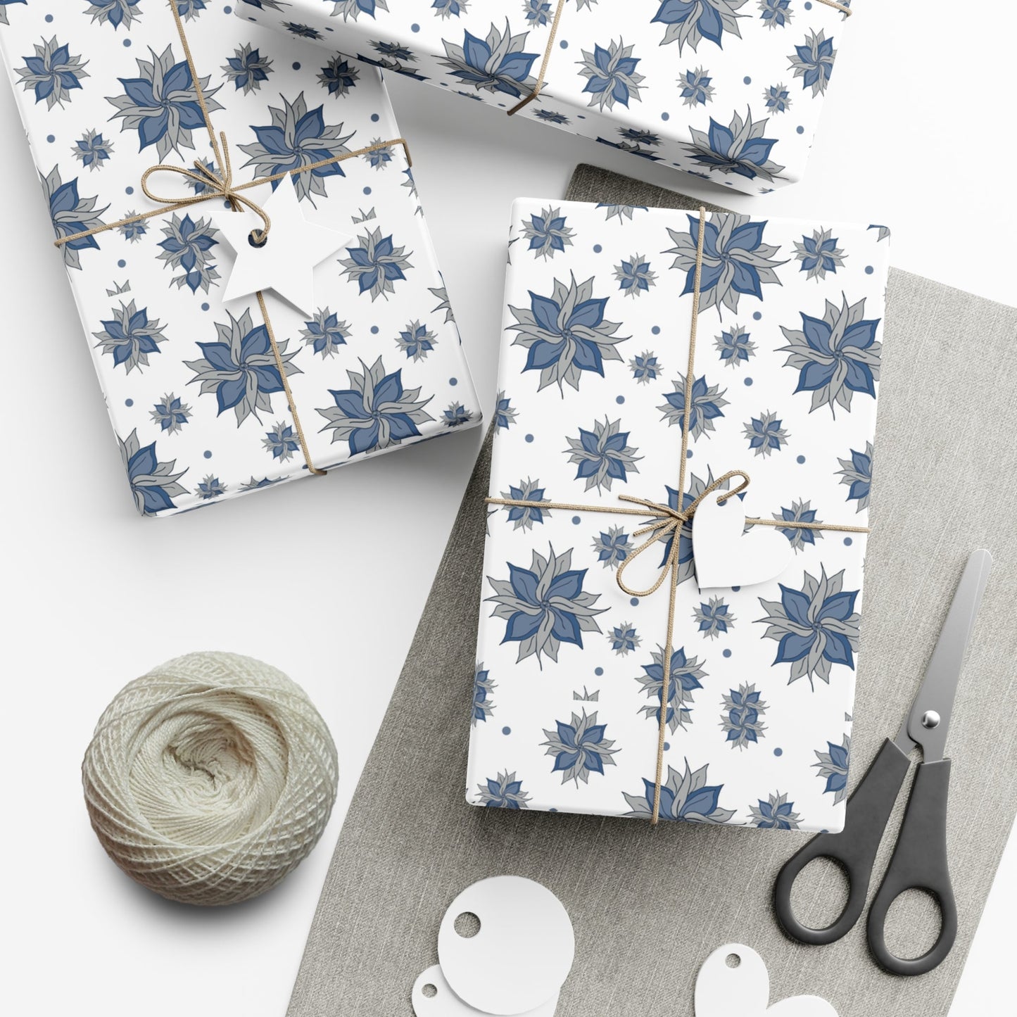 Gift Wrap Papers - Blue and Gray Flowers Design - Squirrellyartmama