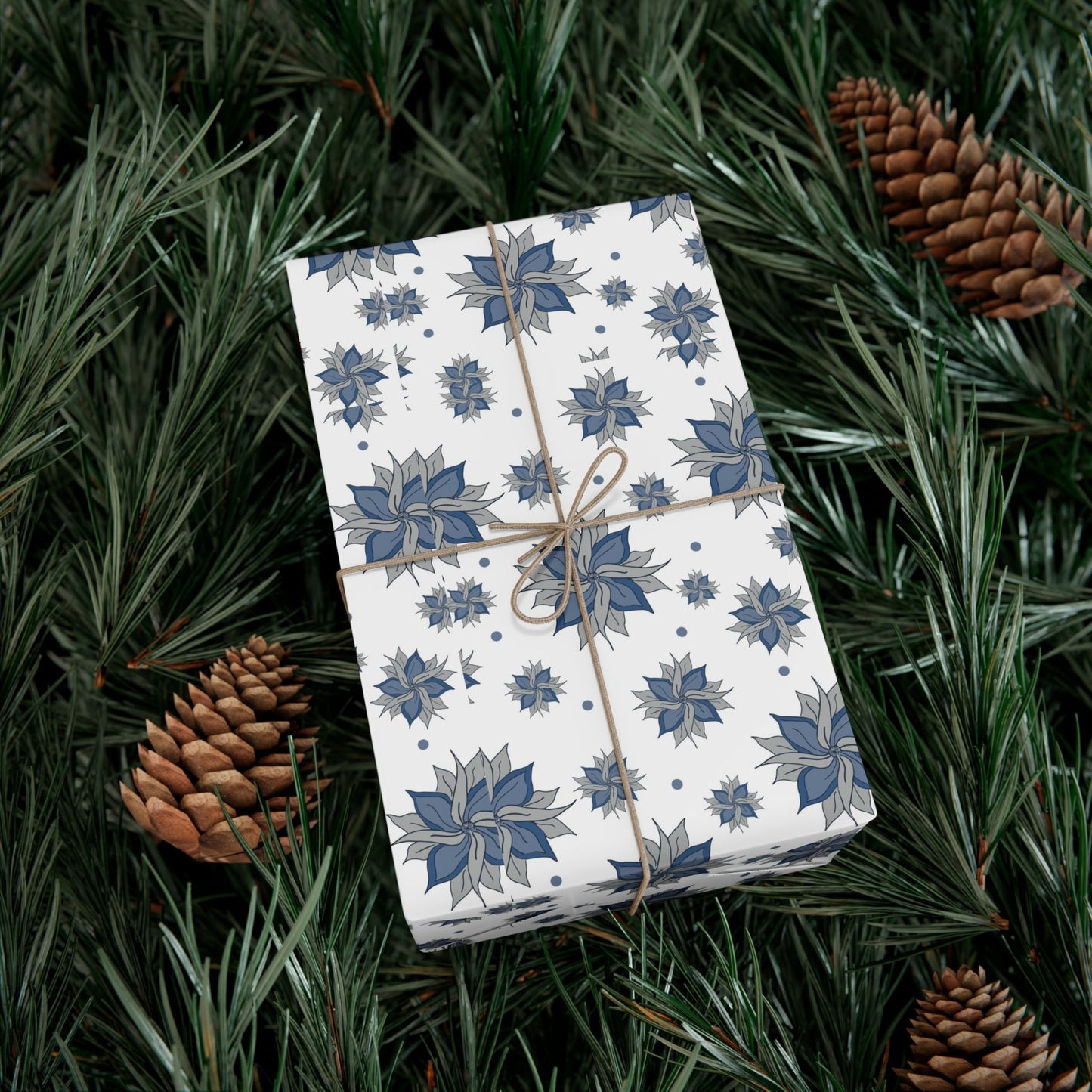 Gift Wrap Papers - Blue and Gray Flowers Design - Squirrellyartmama