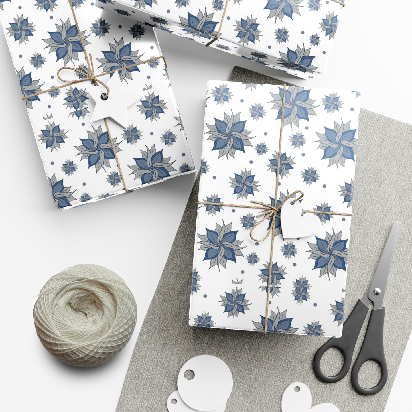 Gift Wrap Papers - Blue and Gray Flowers Design - Squirrellyartmama