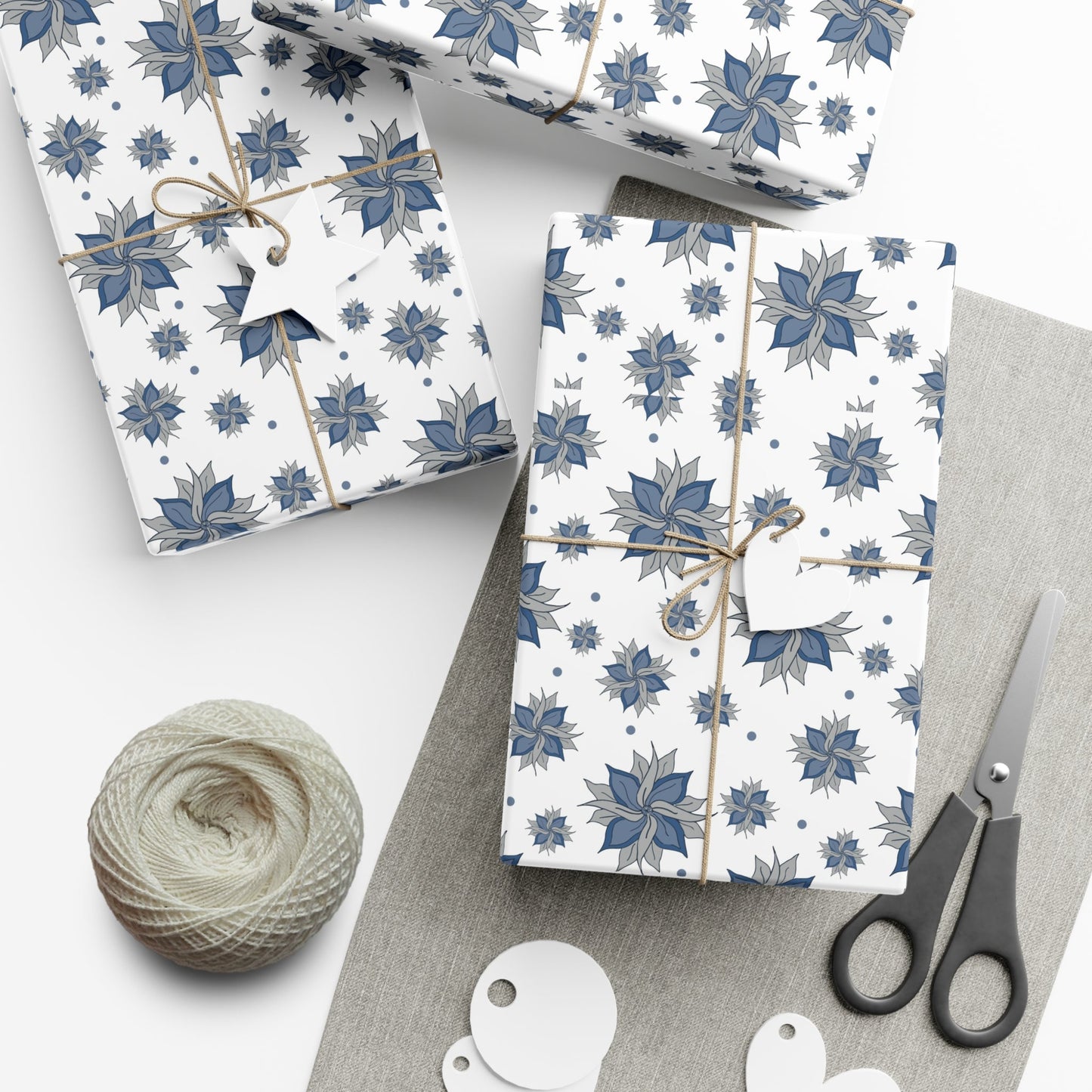 Gift Wrap Papers - Blue and Gray Flowers Design - Squirrellyartmama