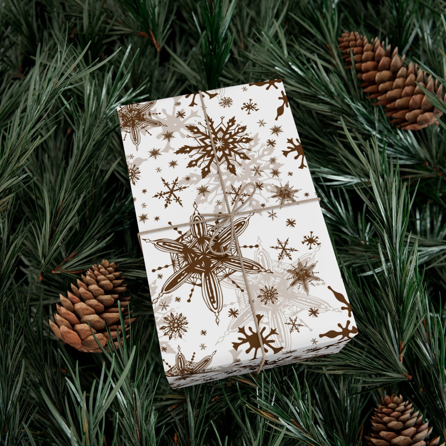 Gift Wrap Papers - Brown and White Snowflake Wrapping Paper - Squirrellyartmama