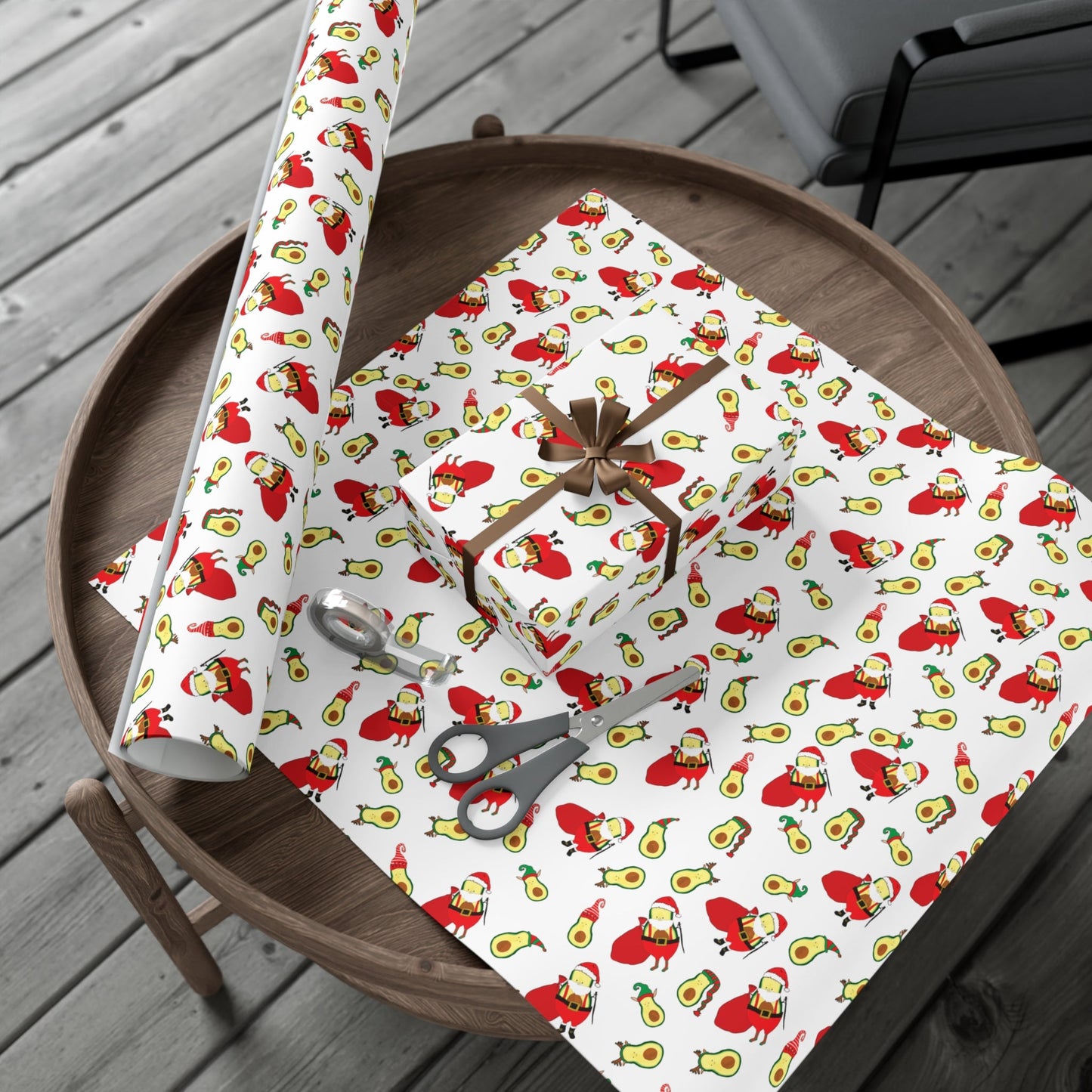 Gift Wrap Papers - Christmas Santa Avocado with Avocado Elves Wrapping Paper - Squirrellyartmama