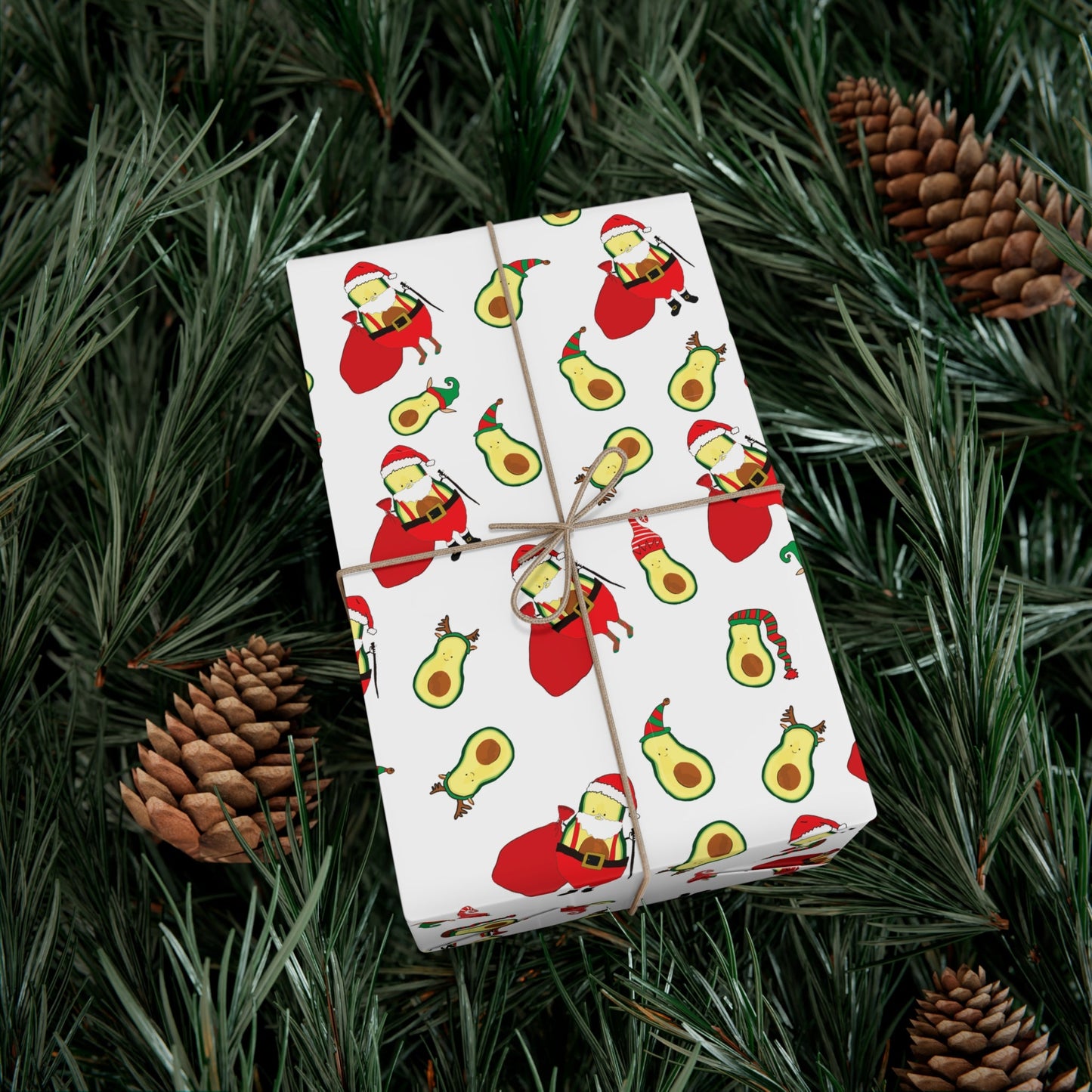 Gift Wrap Papers - Christmas Santa Avocado with Avocado Elves Wrapping Paper - Squirrellyartmama