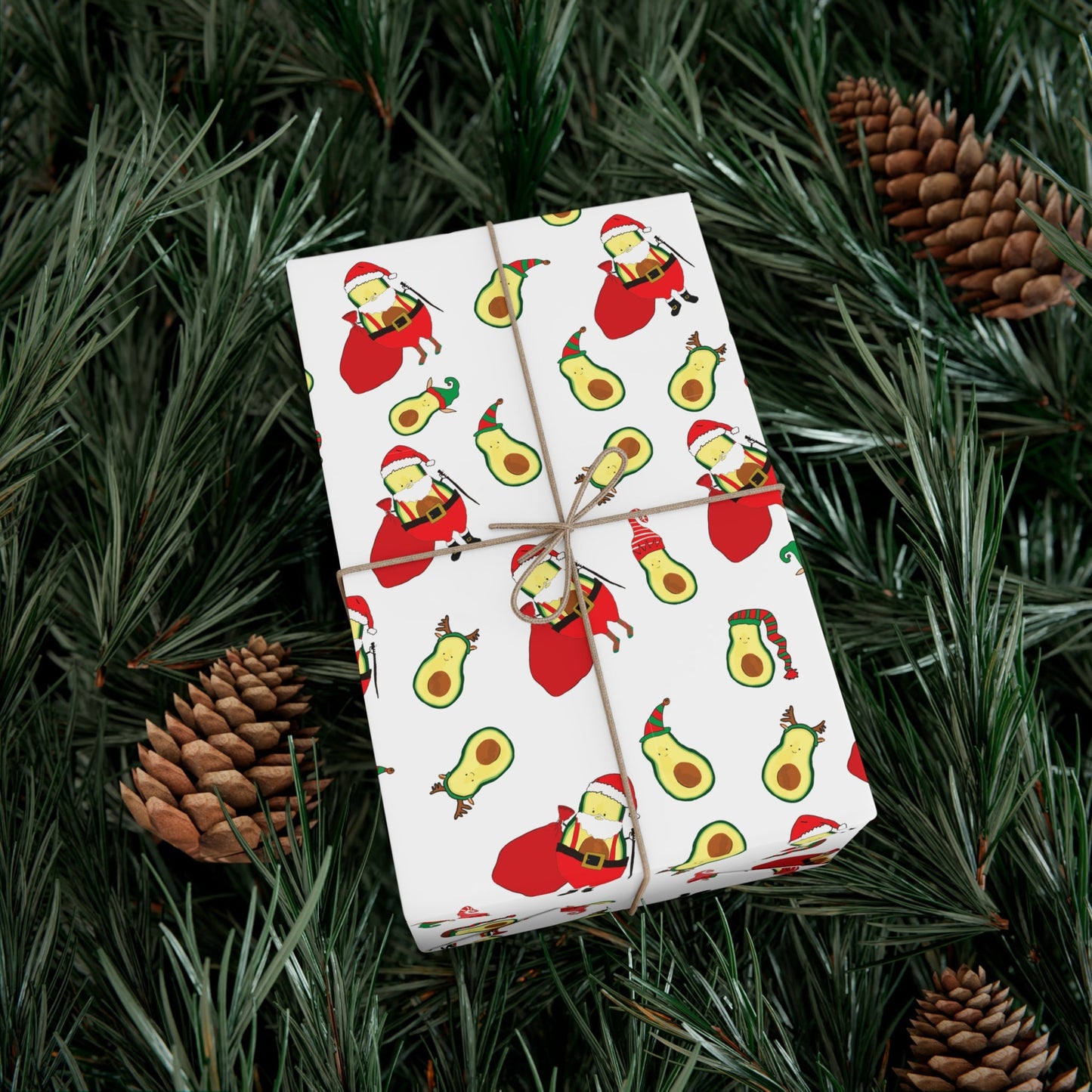 Gift Wrap Papers - Christmas Santa Avocado with Avocado Elves Wrapping Paper - Squirrellyartmama