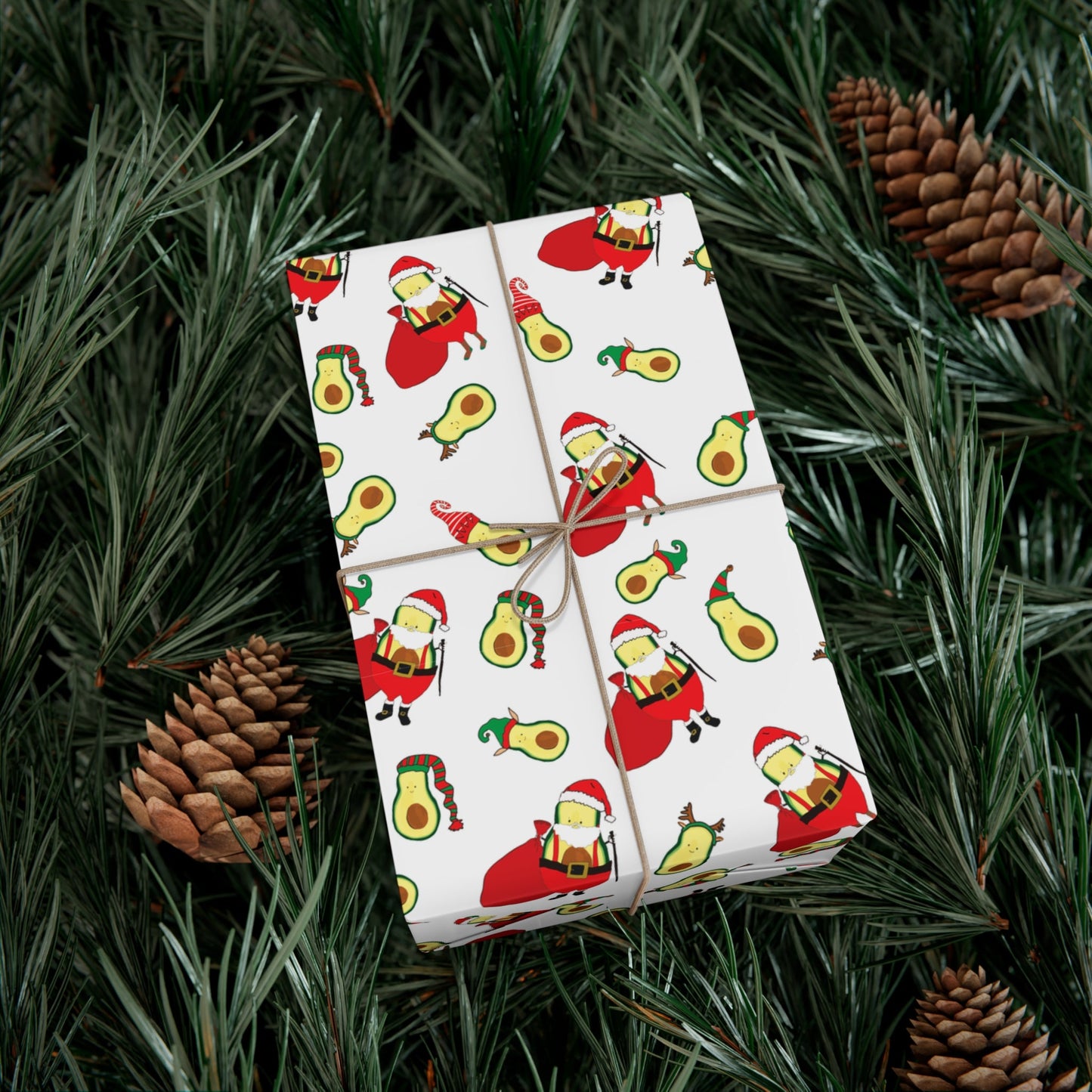 Gift Wrap Papers - Christmas Santa Avocado with Avocado Elves Wrapping Paper - Squirrellyartmama