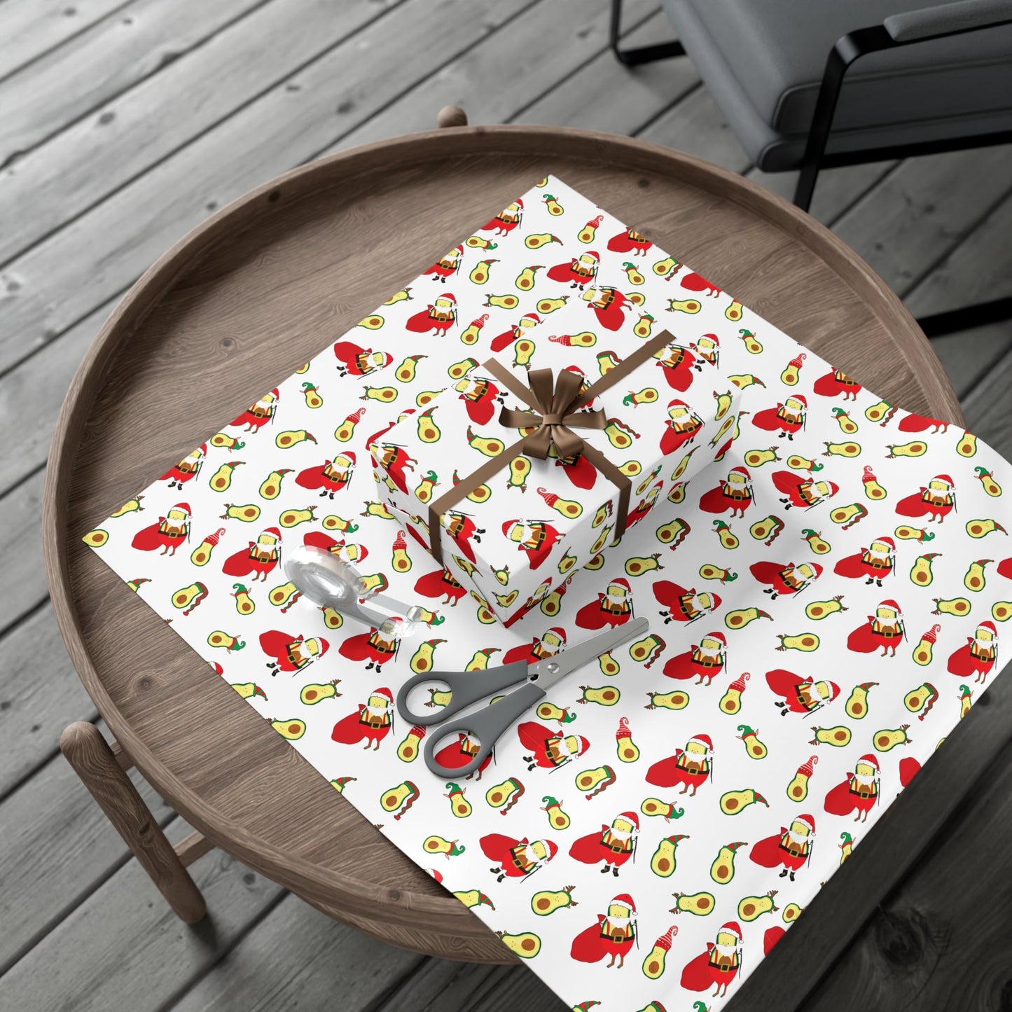 Gift Wrap Papers - Christmas Santa Avocado with Avocado Elves Wrapping Paper - Squirrellyartmama