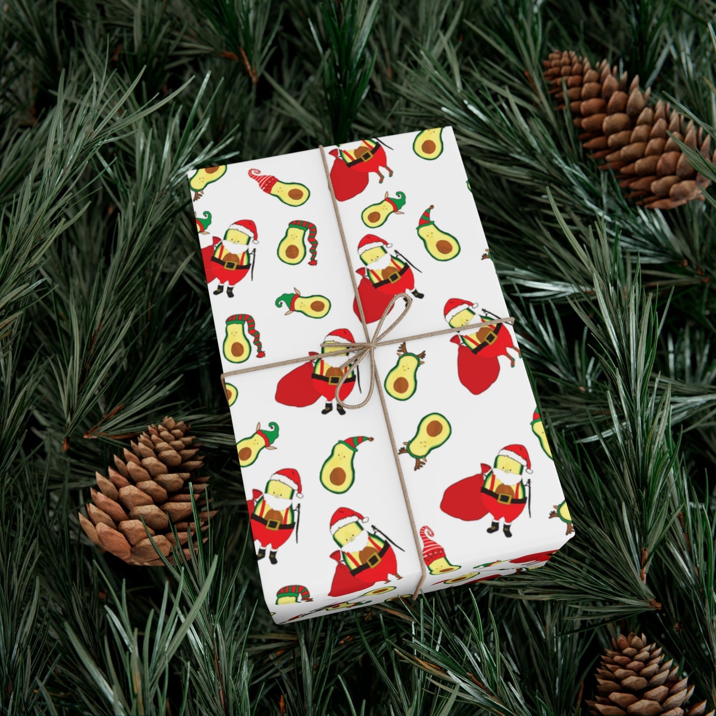Gift Wrap Papers - Christmas Santa Avocado with Avocado Elves Wrapping Paper - Squirrellyartmama