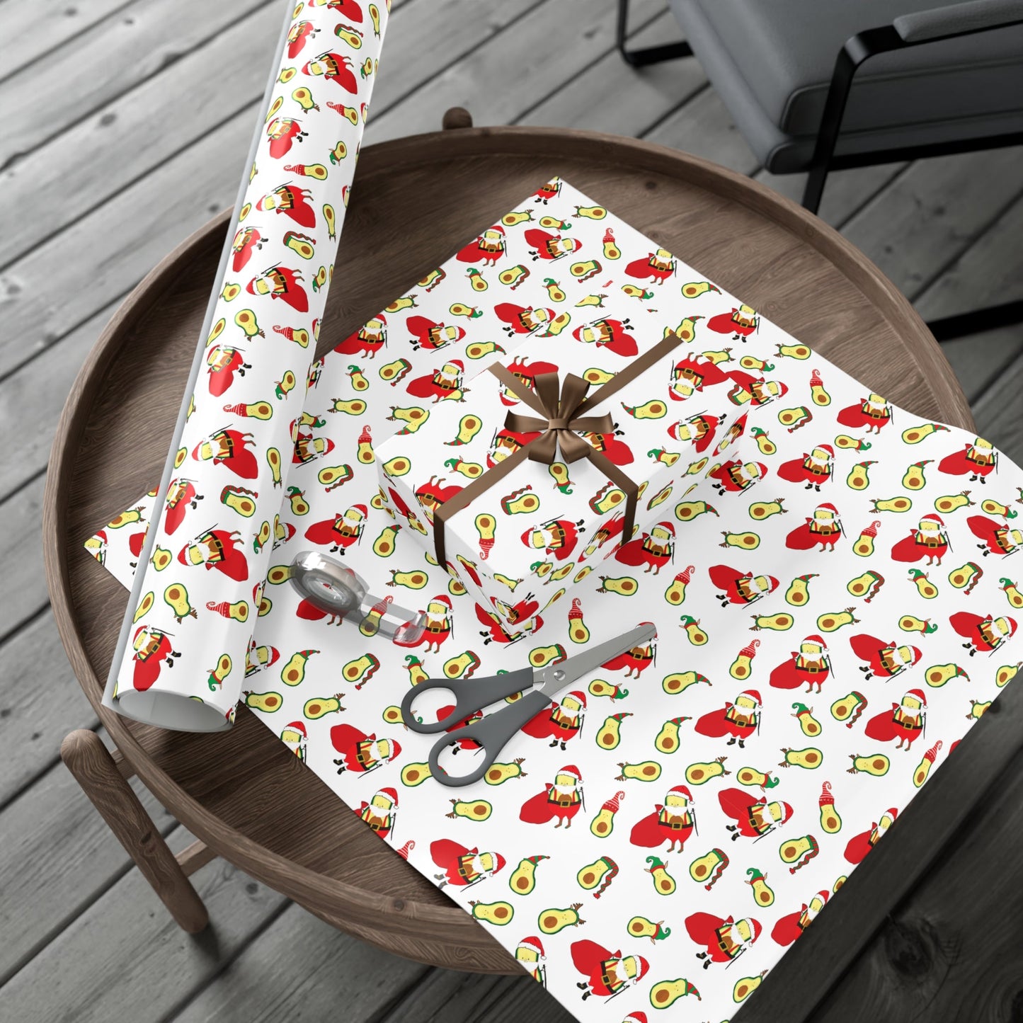 Gift Wrap Papers - Christmas Santa Avocado with Avocado Elves Wrapping Paper - Squirrellyartmama