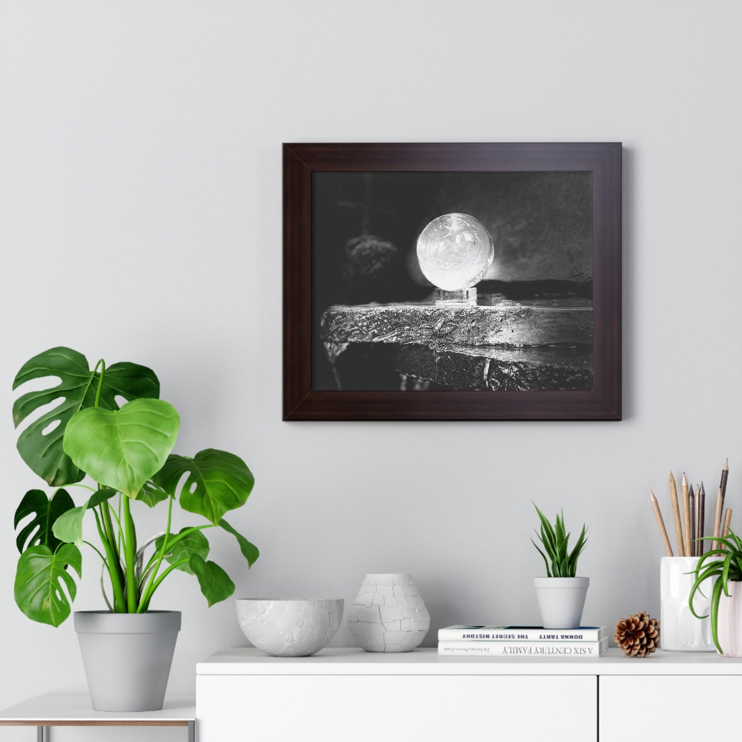 Glass Sphere Black and White Print Framed Horizontal Poster - Squirrellyartmama