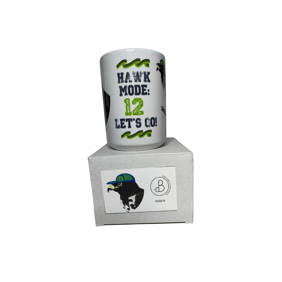 Go Hawks Mug – 15oz Coffee Cup with Hawk and 12 Hat – PNW Fan Gift - Squirrellyartmama