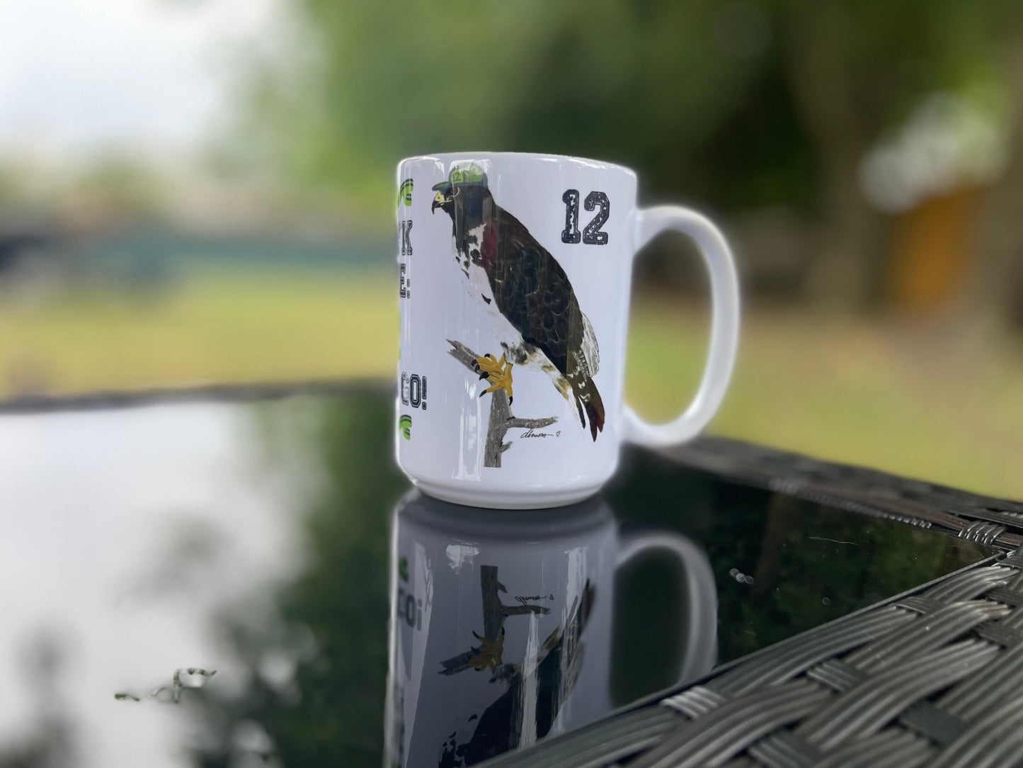 Go Hawks Mug – 15oz Coffee Cup with Hawk and 12 Hat – PNW Fan Gift - Squirrellyartmama