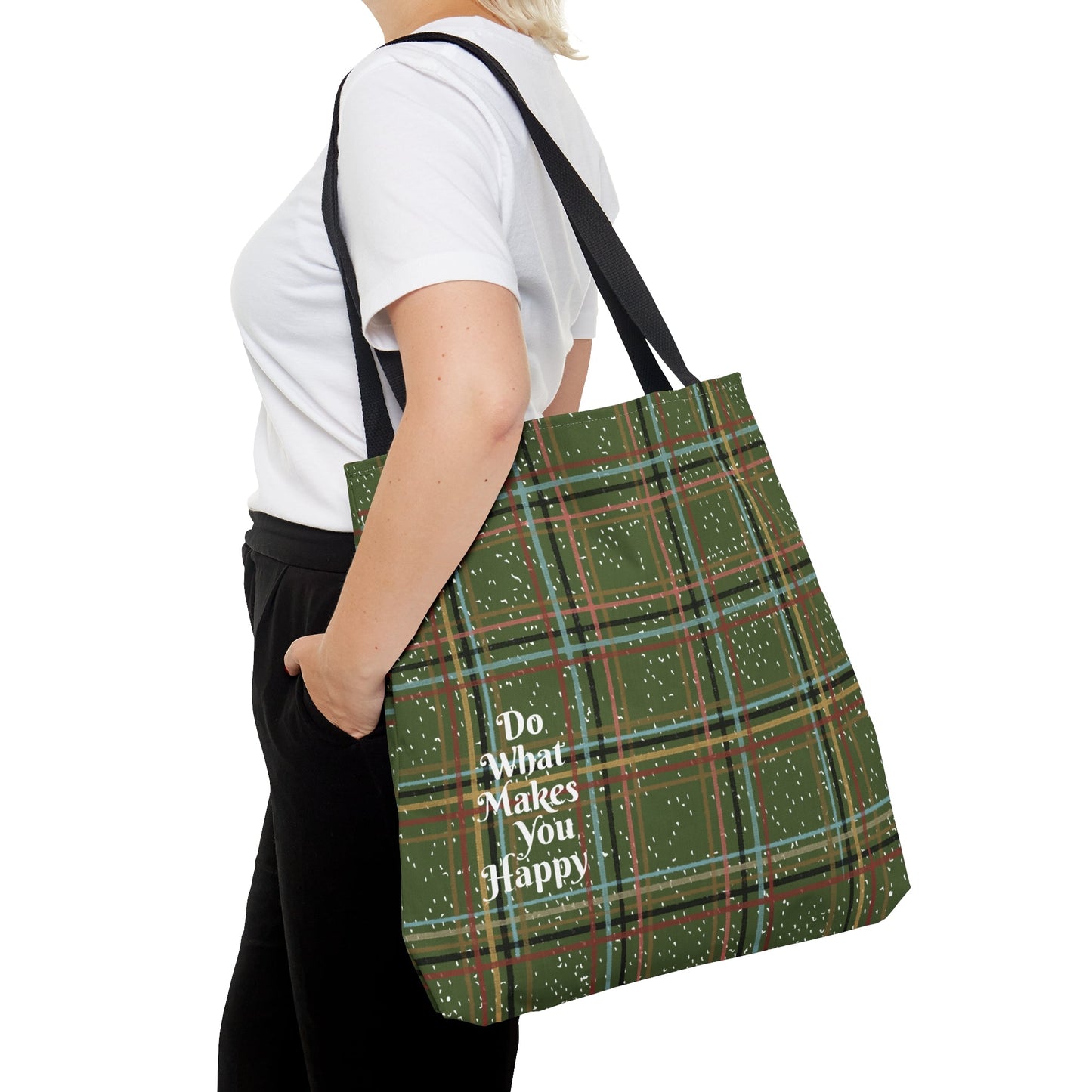 Green Plaid "Do What Makes You Happy" Tote Bag - Squirrellyartmama