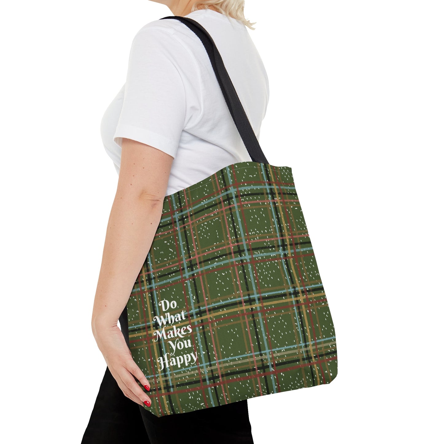 Green Plaid "Do What Makes You Happy" Tote Bag - Squirrellyartmama