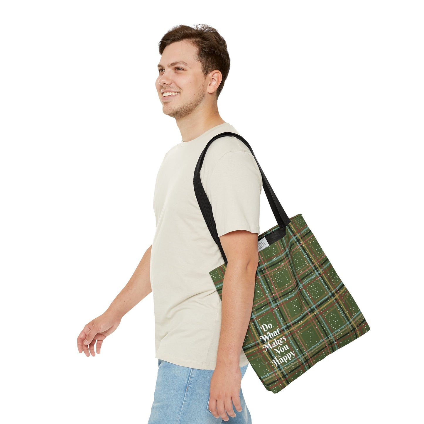 Green Plaid "Do What Makes You Happy" Tote Bag - Squirrellyartmama