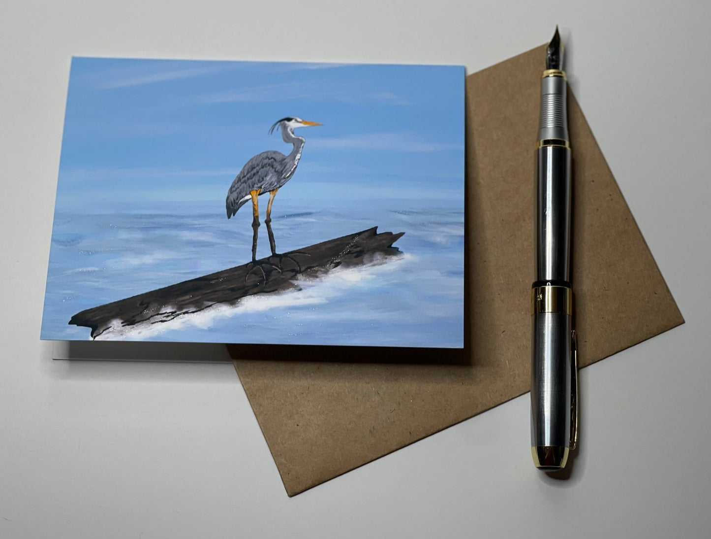Heron Drifting Blank Greeting Card - Squirrellyartmama